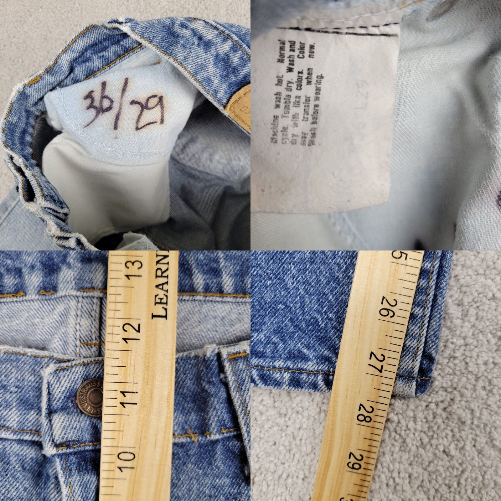 VINTAGE Levi's 585 Jeans Mens 36x29 Orange Tab Straight Leg Light Wash Denim Jeans 5-Pocket Design Regular Blue USA 80s 90s Retro American Mens Jeans