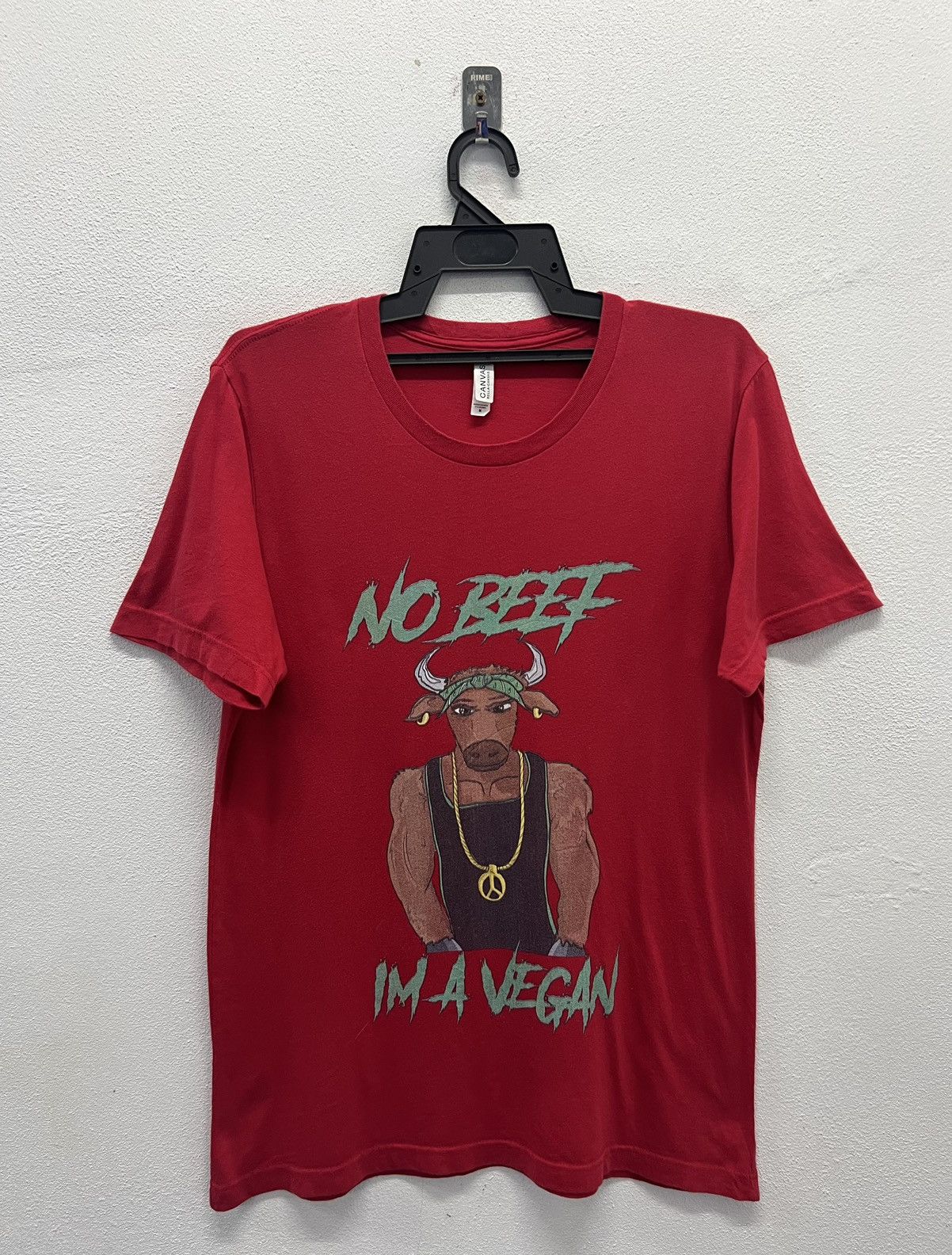 Japanese Brand × Vintage VINTAGE CANVAS NO BEEF IM A VEGAN SHIRT Size US M / EU 48-50 / 2 - 1 Thumbnail