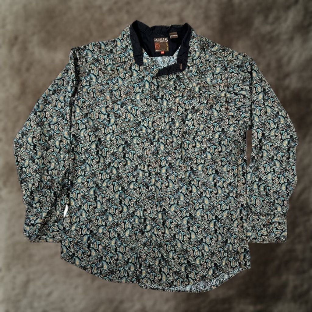 Roper Roper Shirt Mens 2XL Black Paisley Western Snap Front Long Sleeve Casual Size US XXL / EU 58 / 5 - 1 Thumbnail