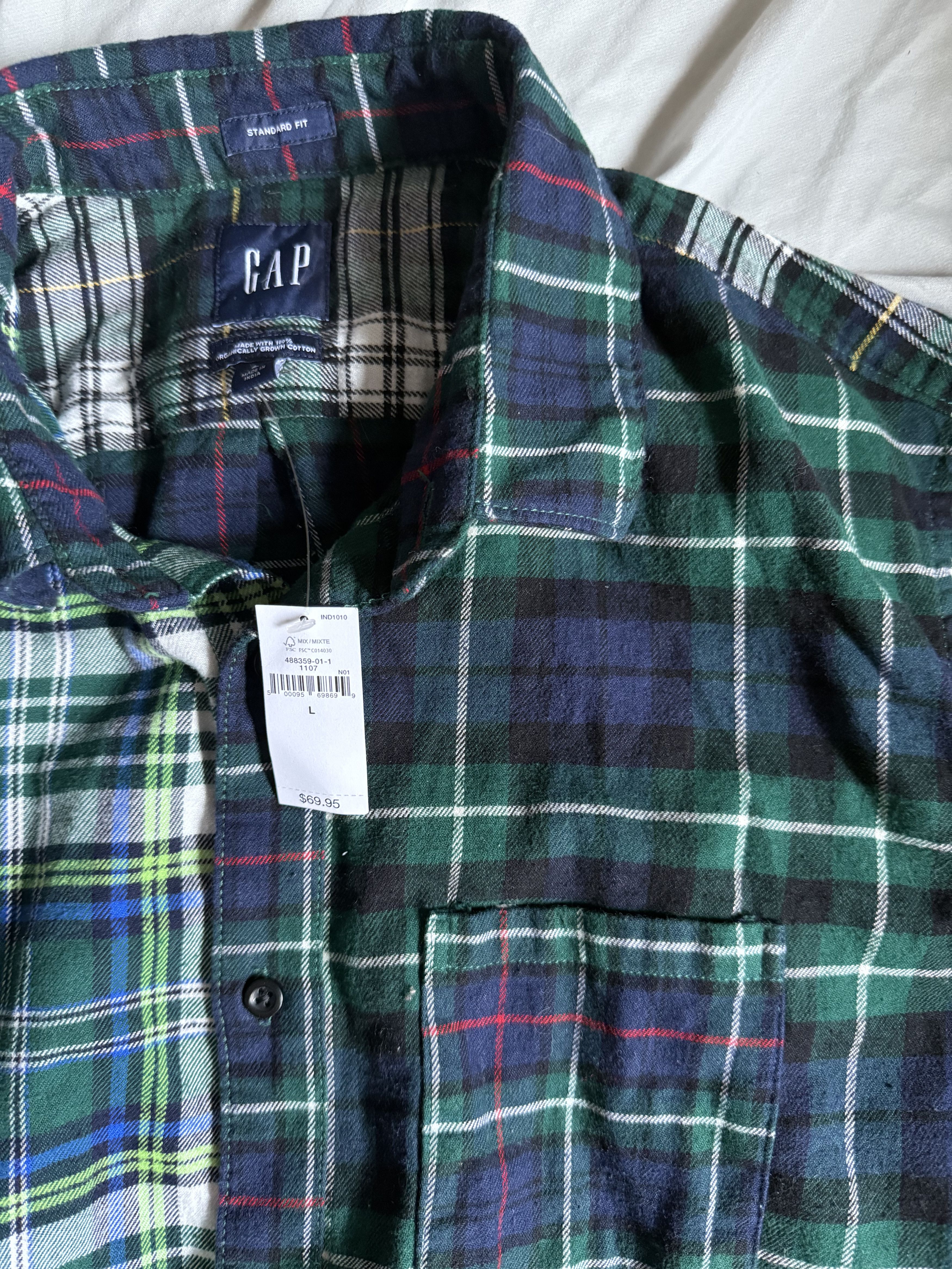 Gap Gap 100% Organic Cotton Mixed Plaid Flannel Shirt Large $78 Size US L / EU 52-54 / 3 - 3 Thumbnail