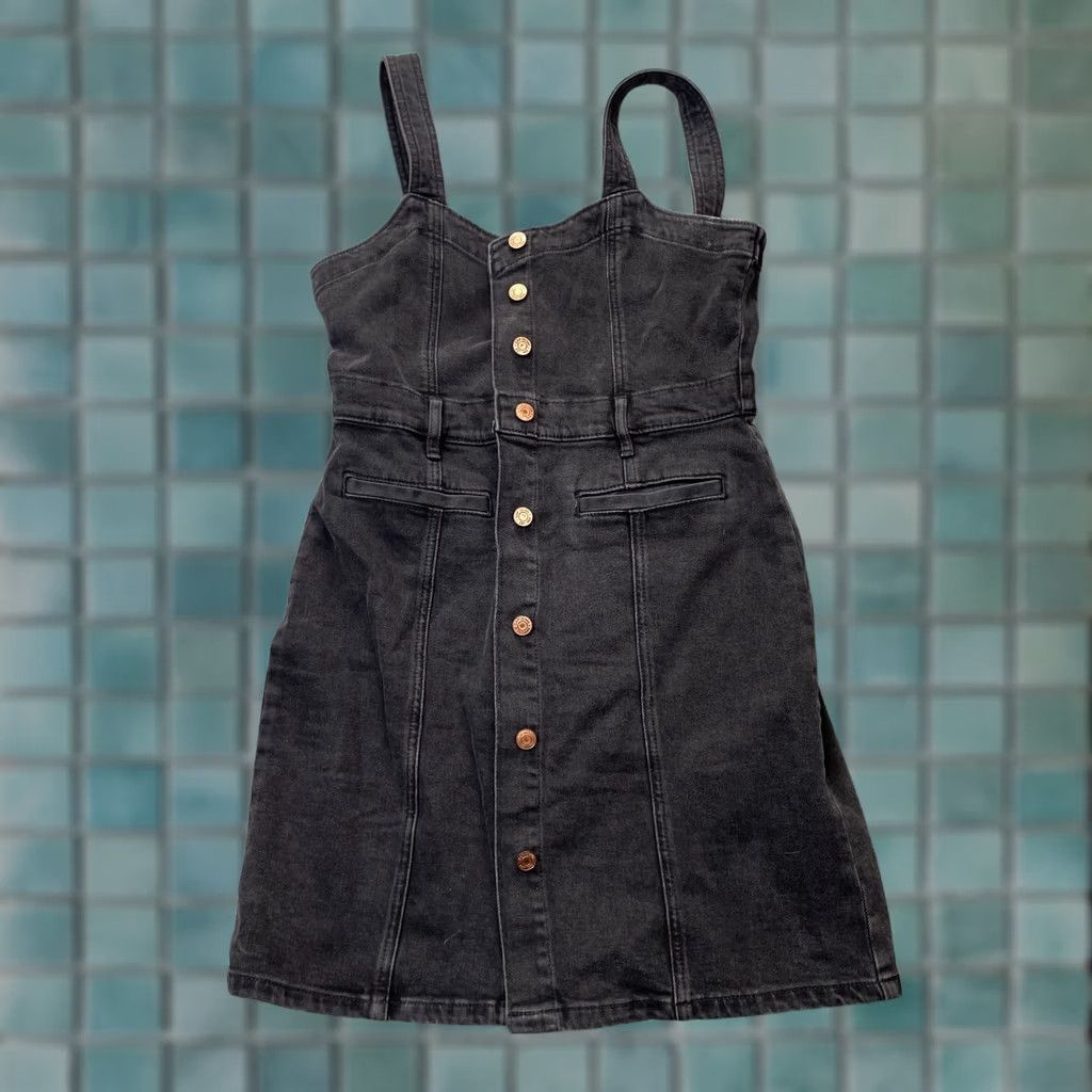 Gap VINTAGE Gap Dress Womens 6P Black Mini Denim Sweetheart Neck Sleeveless Button Front Size M / US 6-8 / IT 42-44 - 1 Thumbnail