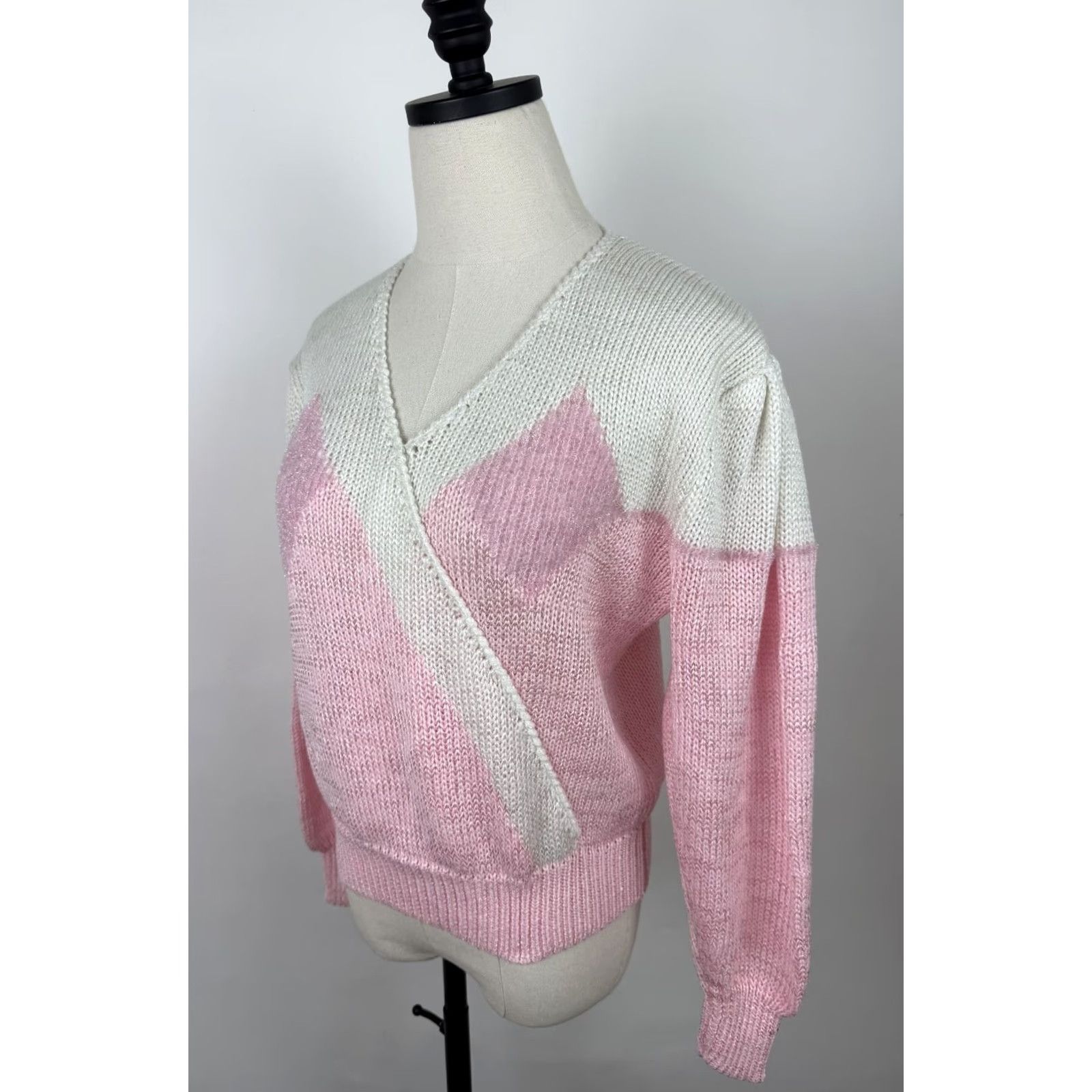 Pinko VINTAGE Charlotte VanHorne Sweater Pink 80s Surplice Knit Diamond Pullover Womens M Size M / US 6-8 / IT 42-44 - 5 Thumbnail