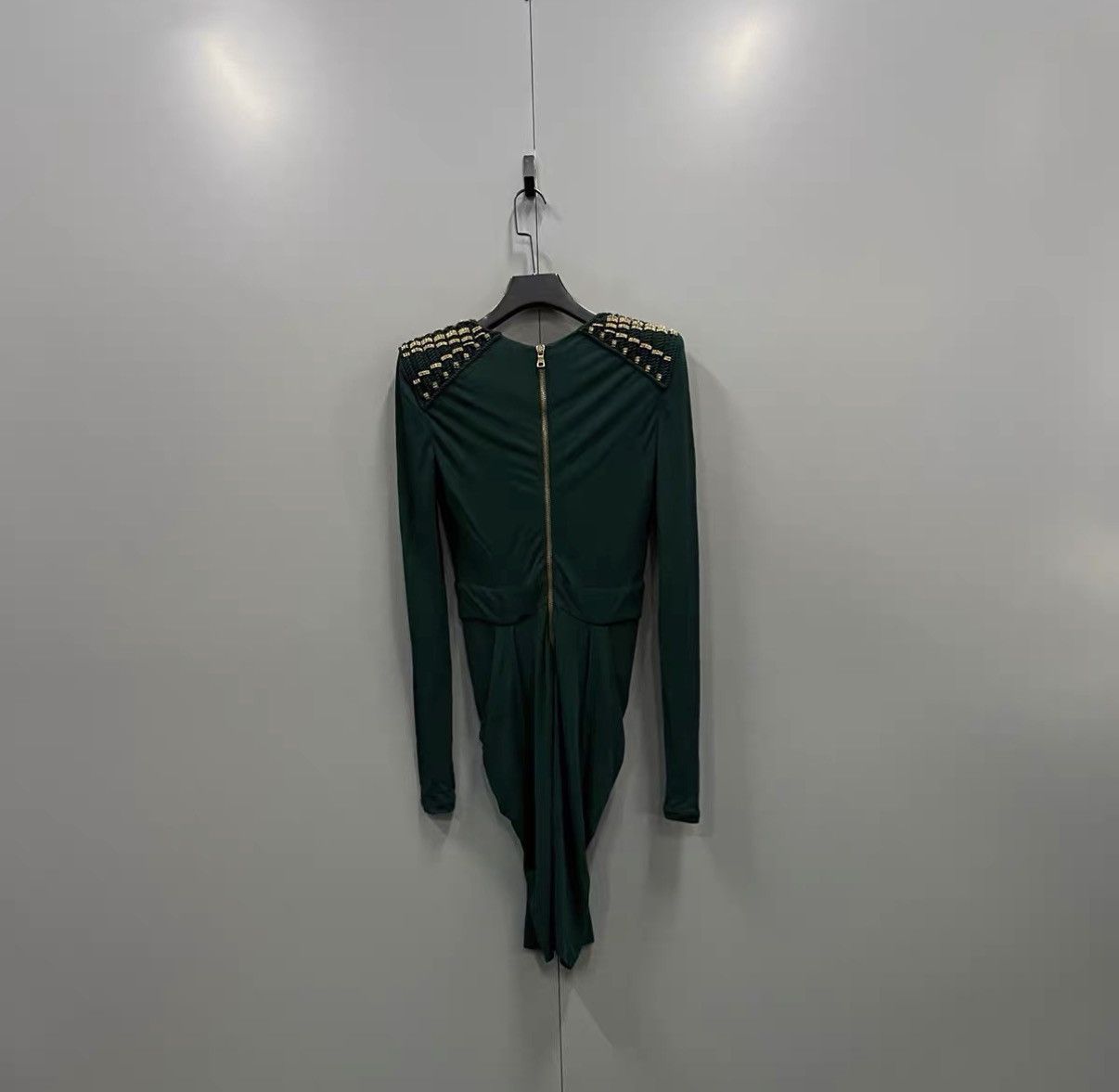 Balmain Balmain Green Padded Shoulder Rhinestone Dress J41 Size S / US 4 / IT 40 - 2 Thumbnail