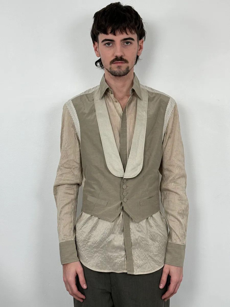 Kenzo 1990s Kenzo Beige & Light Green Patchwork Vest Shirt Size US S / EU 44-46 / 1 - 2 Thumbnail