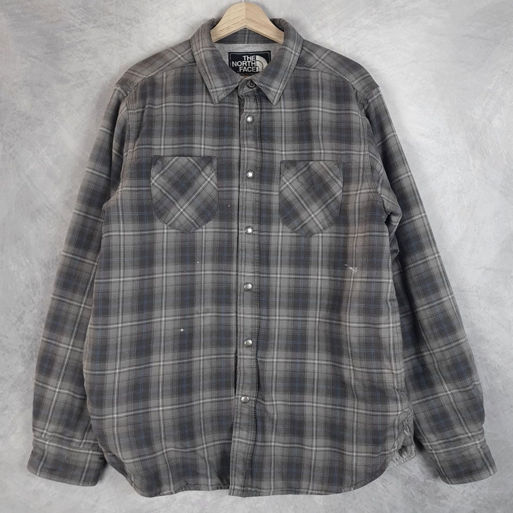 The North Face The North Face Shirt Jacket Mens M Gray Plaid Quilted Snap Lined Cotton Flannel Centered Hem Pockets Logo Vintage No Size US M / EU 48-50 / 2 - 2 Thumbnail