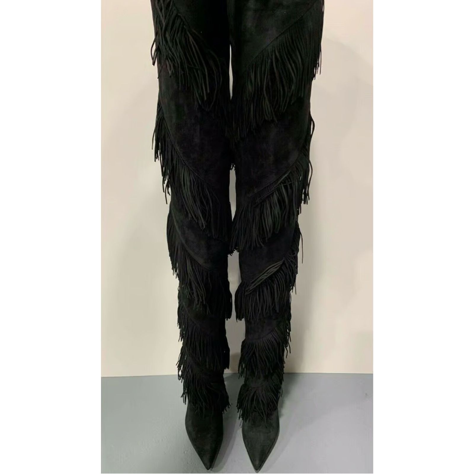 Christian Louboutin Christian Louboutin Bolcheva 120 Black Fringe Thigh High OTK Size US 6.5 / IT 36.5 - 7 Thumbnail