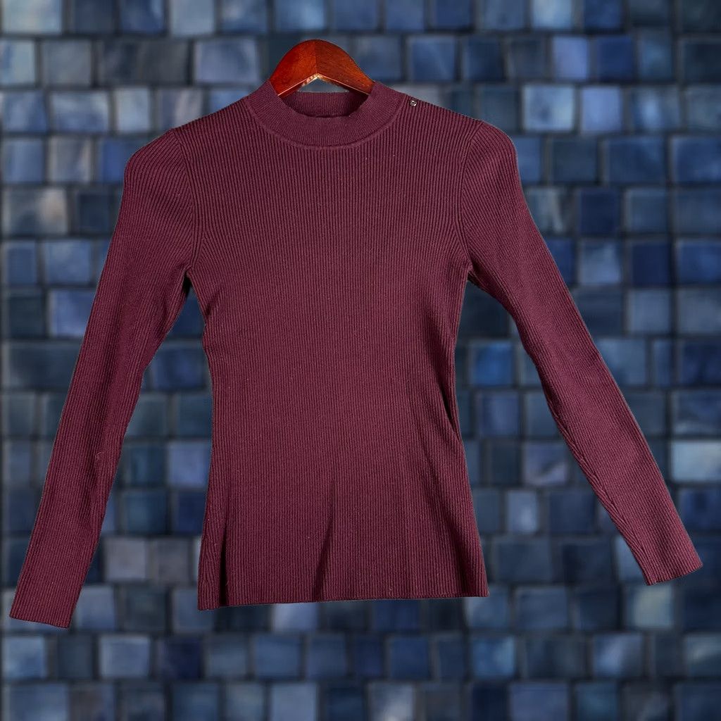 Ted Baker Ted Baker Sweater Womens US 4 Burgundy Ribbed Knit Long Sleeve Pullover Mock Neck Knit Solid Size S / US 4 / IT 40 - 1 Thumbnail