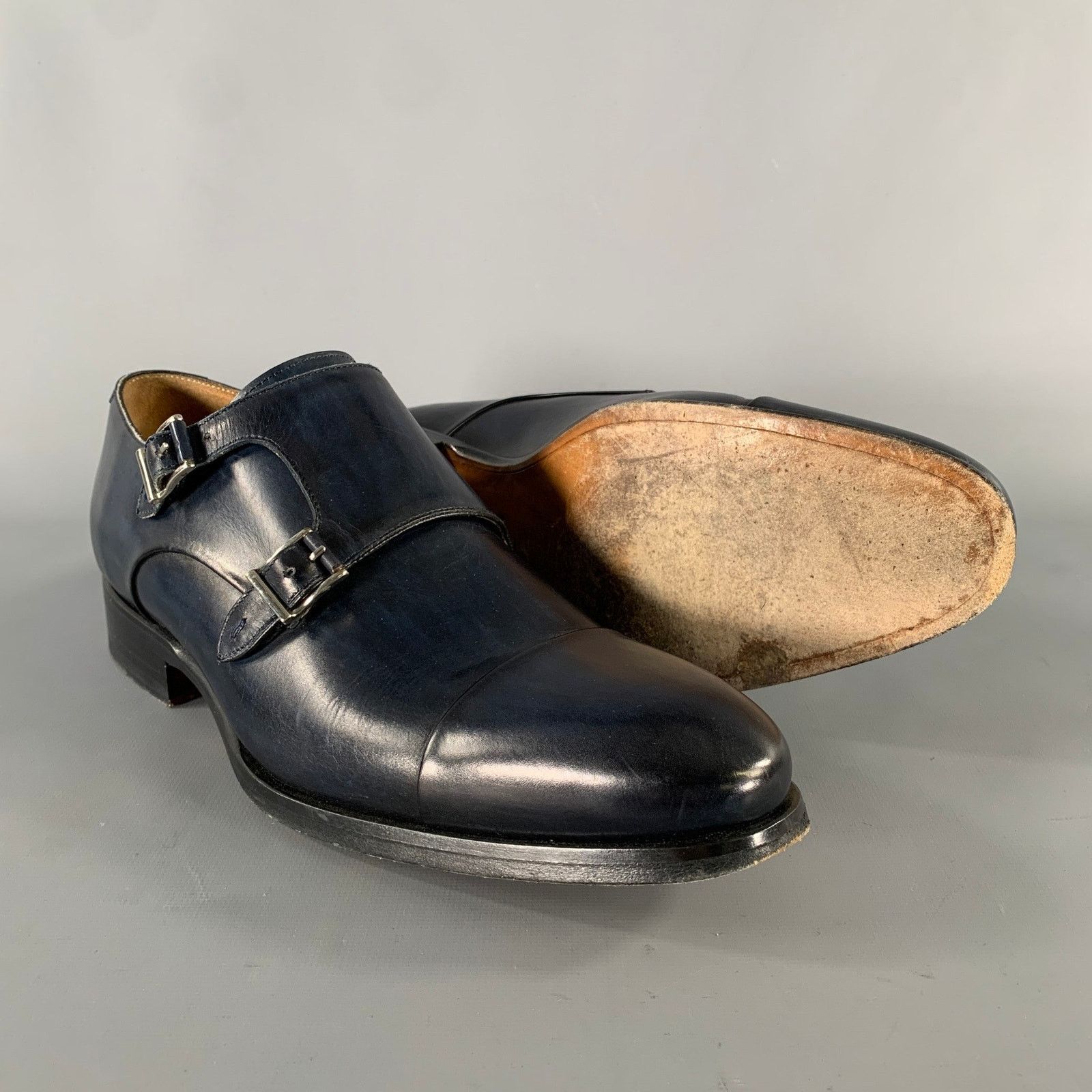 Magnanni MAGNANNI Size 8 Navy Black Leather Double Monk Strap Loafers Size US 8 / EU 41 - 5 Thumbnail