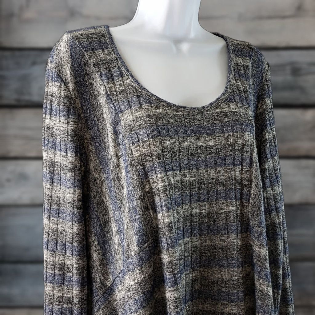 Vintage Knox Rose Womens Blouse Long Sleeve Scoop Neck Blue Gray SZ L Ribbed Top Size L / US 10 / IT 46 - 1 Thumbnail
