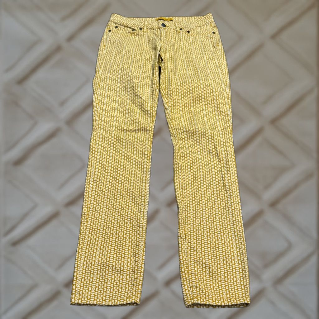 Prana Kara Geometric Organic Cotton Skinny Pants Womens 6 28 Yellow Stretch
