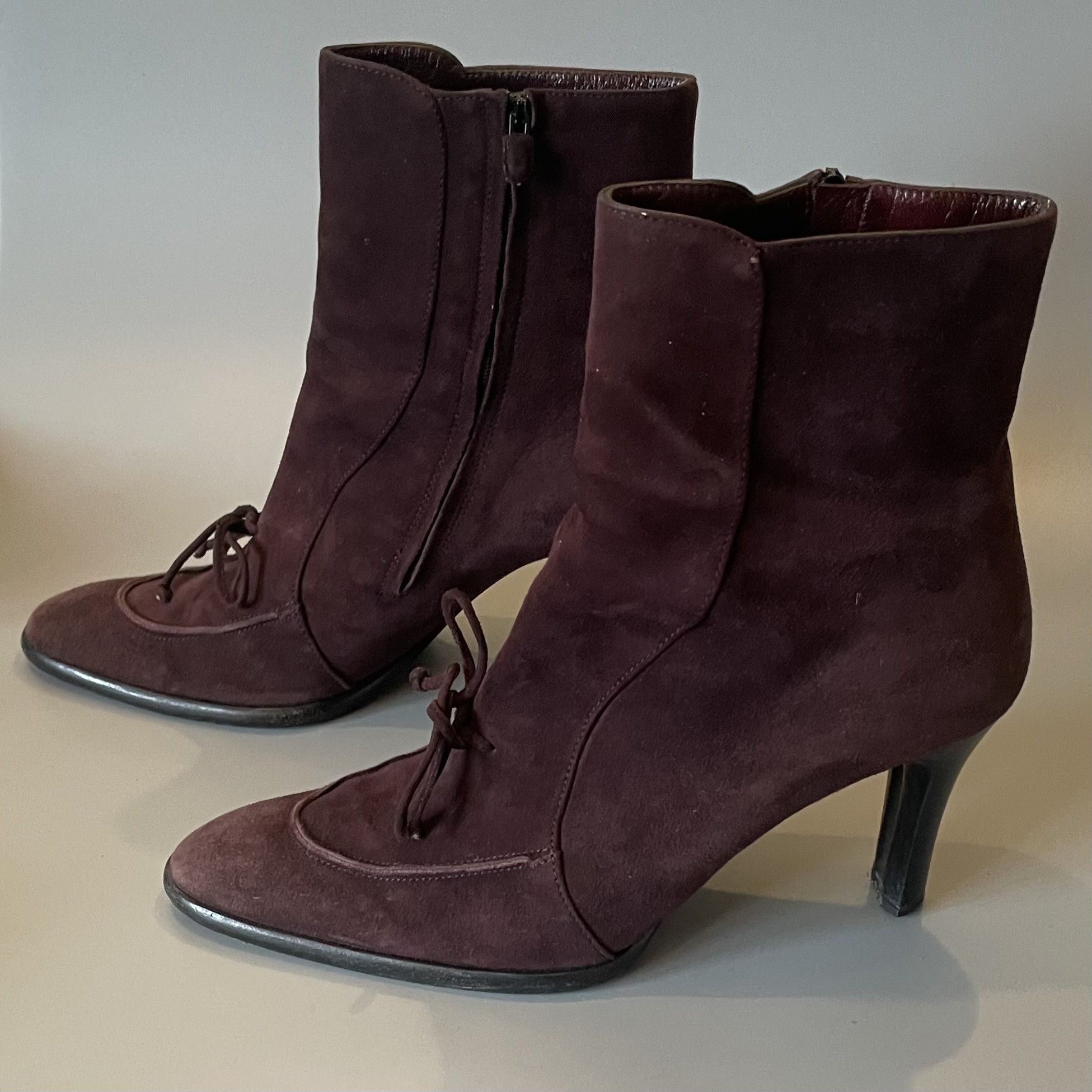Tod's TODS burgundy-brown suede 3.5" tall ankle boots Size US 7.5 / IT 37.5 - 3 Thumbnail