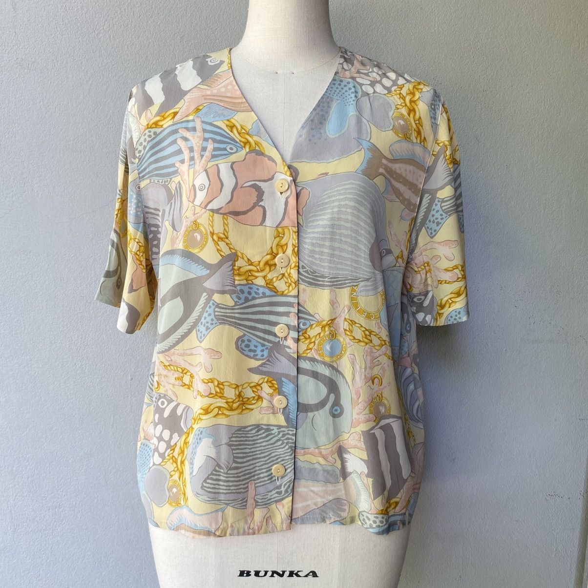 Celine CELINE Pastel Fish Print Short Sleeve Shirt Size S / US 4 / IT 40 - 1 Thumbnail