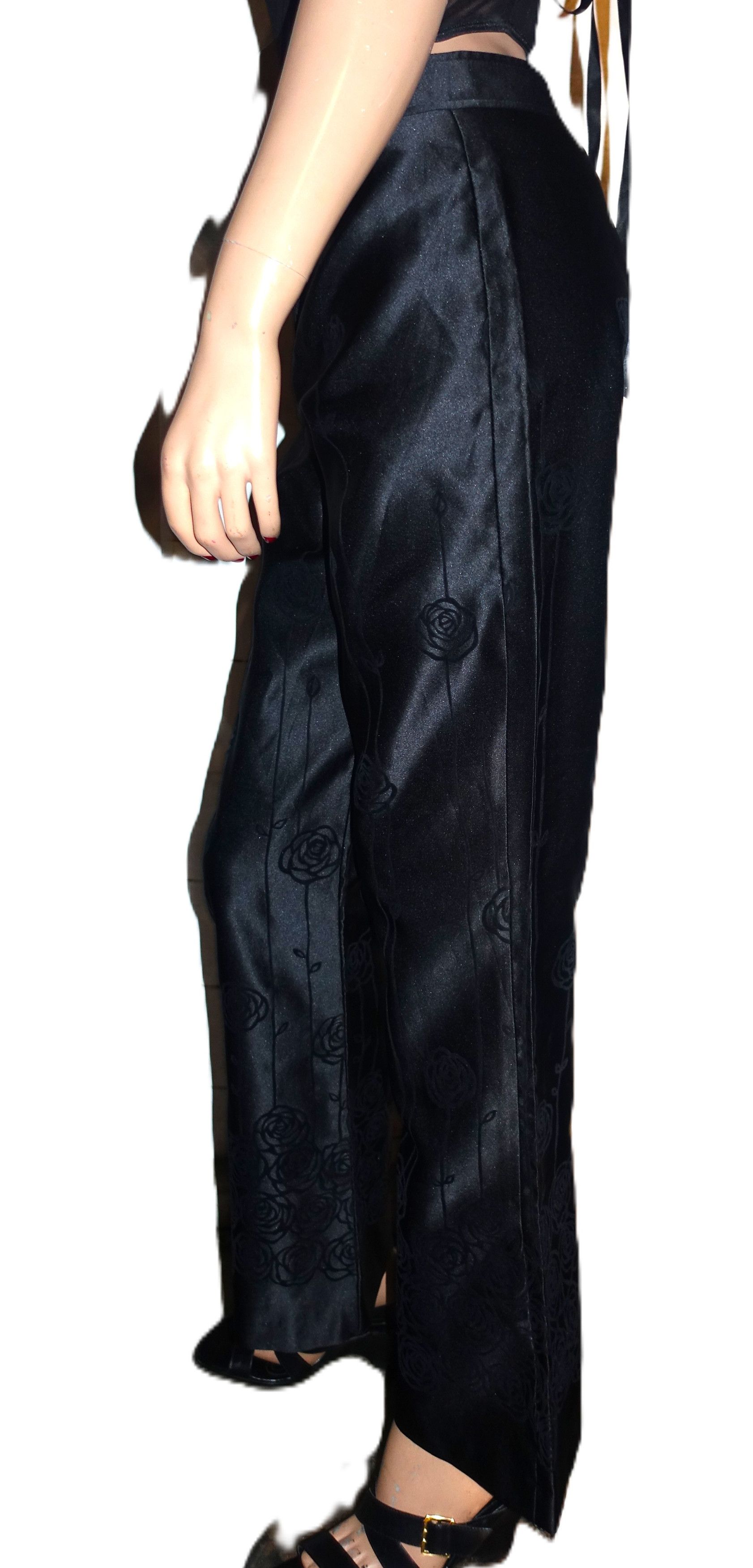 Vintage F.l. Malik Black Shiny Rose Pants 4 Size 28" / US 6 / IT 42 - 4 Thumbnail