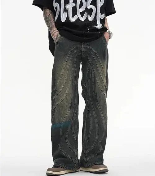 Jean × Vintage Y2K Dirty Grunge Hip Hop Baggy Jeans Size US 34 / EU 50 - 2 Thumbnail