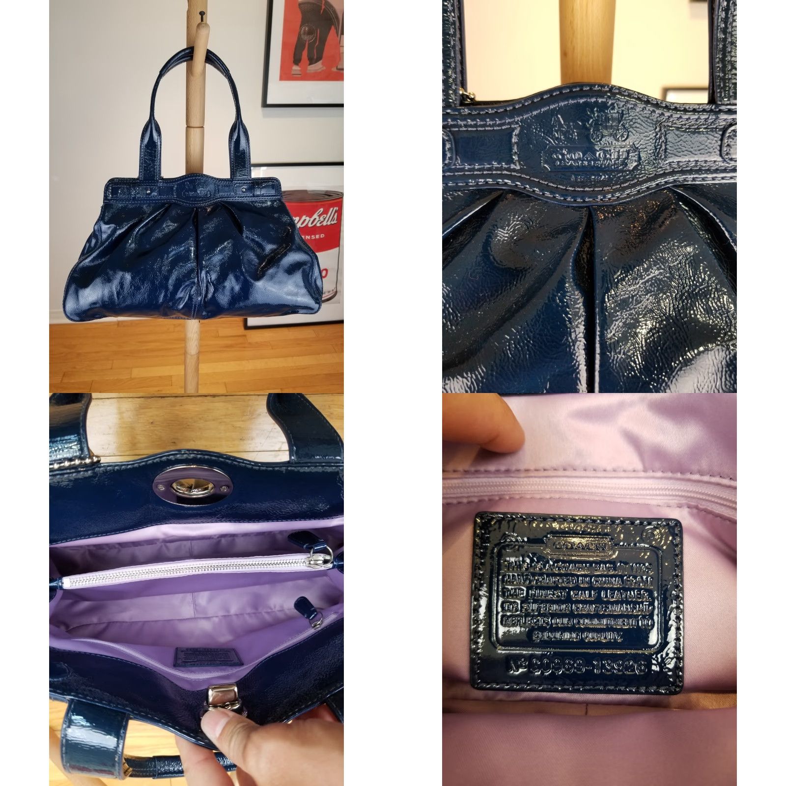 Coach VINTAGE COACH NAVY LEATHER SHOULDER HAND BAG SZ 15'X10'X4' 13926 Size ONE SIZE - 8 Thumbnail