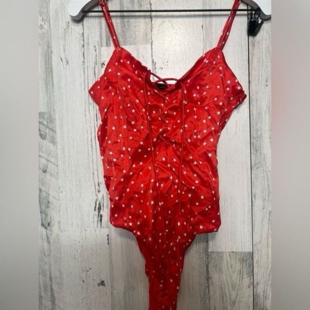 Zara Zara Red Star Print Lace-Up Bodysuit Size XS NWT Size XXS / US 00 / IT 34 - 6 Thumbnail