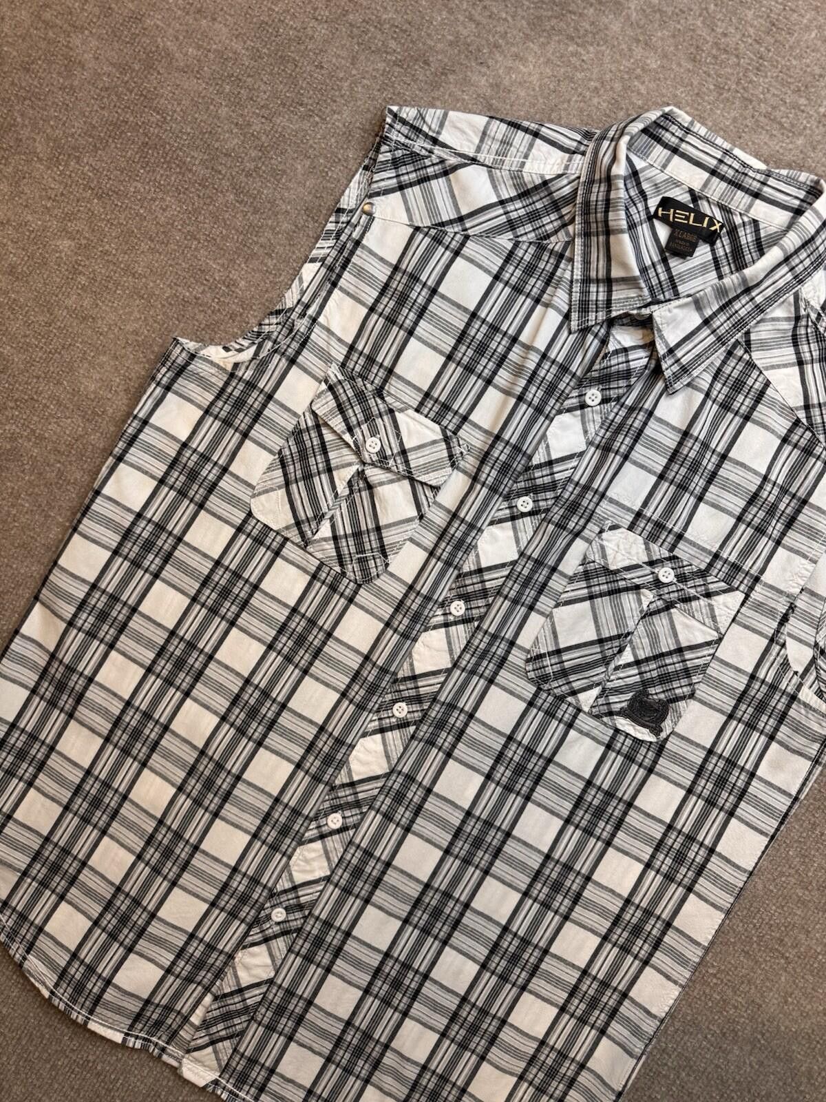Helix Helix Men's XL Gray Plaid Sleeveless Button Down [737] Size US XL / EU 56 / 4 - 1 Thumbnail