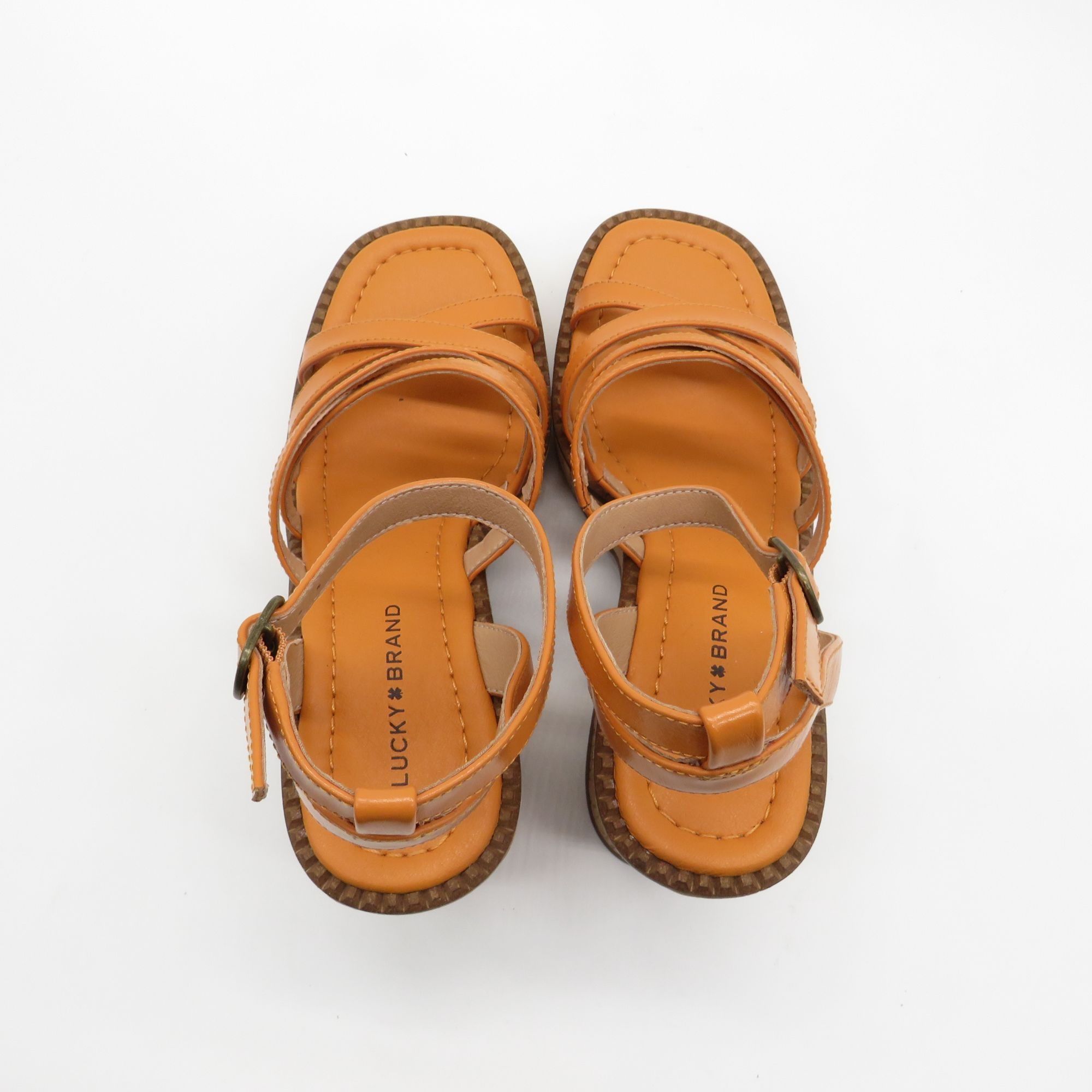 Lucky Brand Lucky Brand Orange Strappy Cork Heel Sandals Adjustable Ankl Size US 7 / IT 37 - 4 Thumbnail