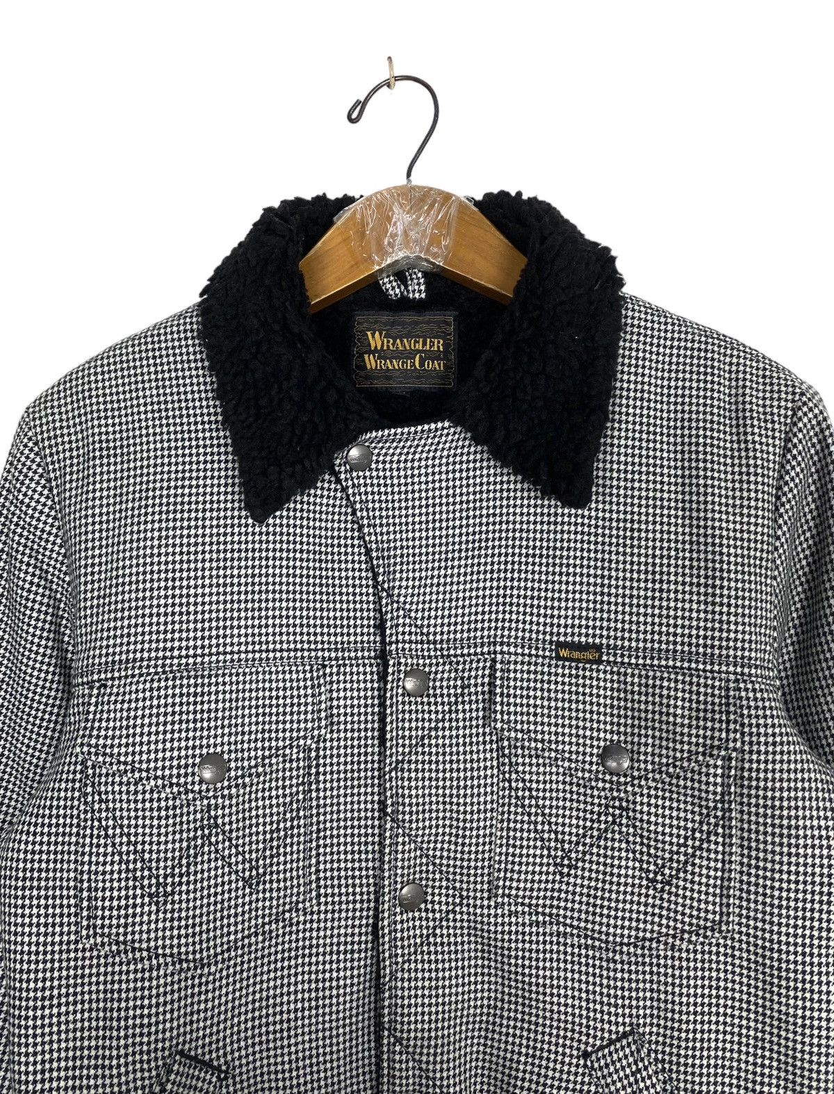 Rare Vintage Wrangler Houndstooth Hickory Workwear Fur Colar