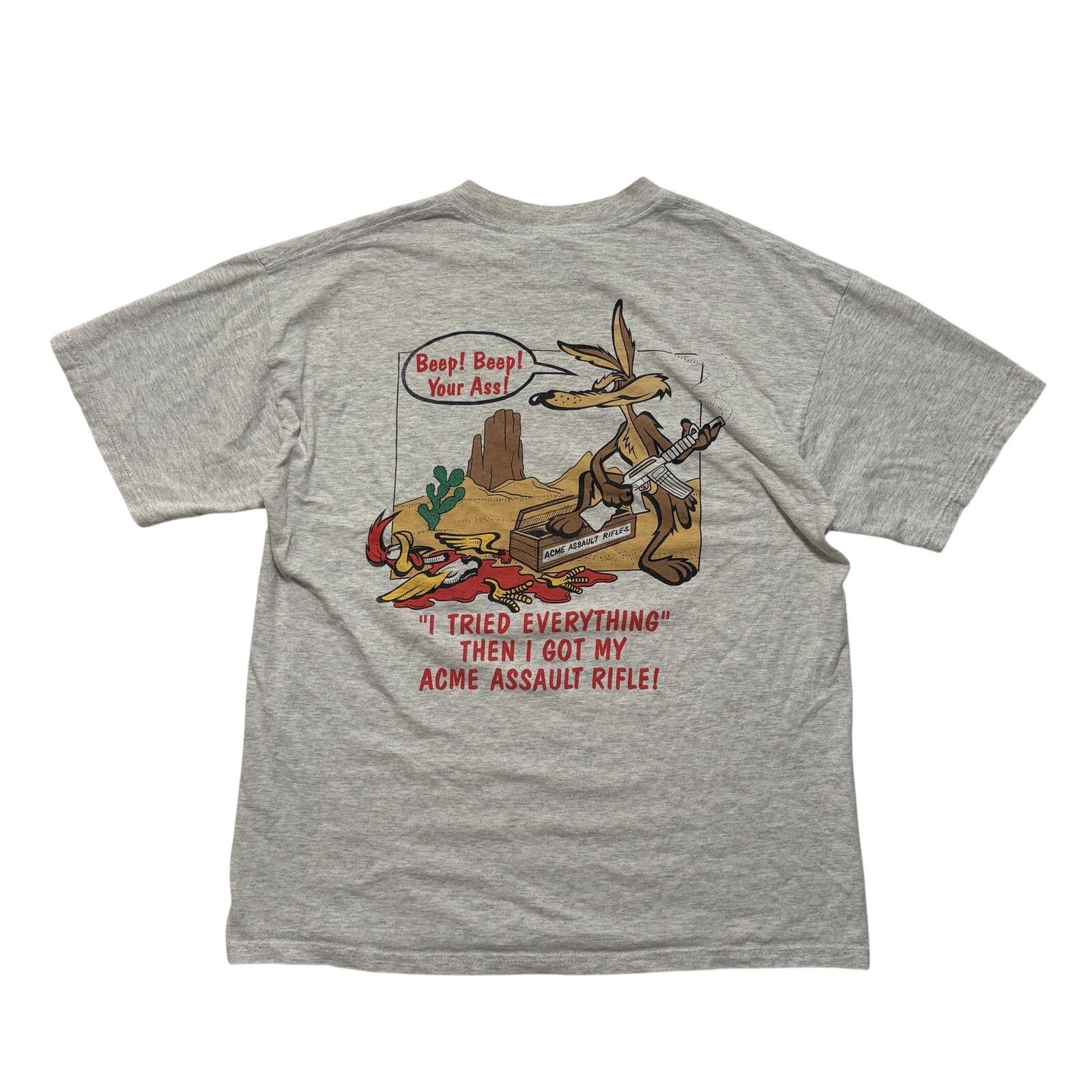 Gildan VTG 90s Looney Tunes Wile E Coyote Parody Gray T-Shirt L Size US L / EU 52-54 / 3 - 4 Thumbnail