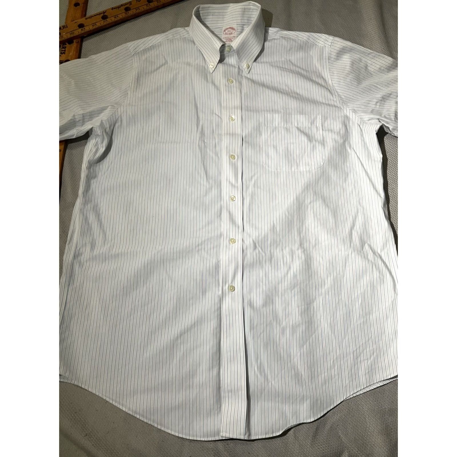Brooks Brothers Brooks Brothers Shirt Mens 15.5 White Blue Striped Button Down Non Iron Preppy Dress Shirt Regular Fit Long Sleeve Casual Formal Workwear Size US L / EU 52-54 / 3 - 3 Thumbnail