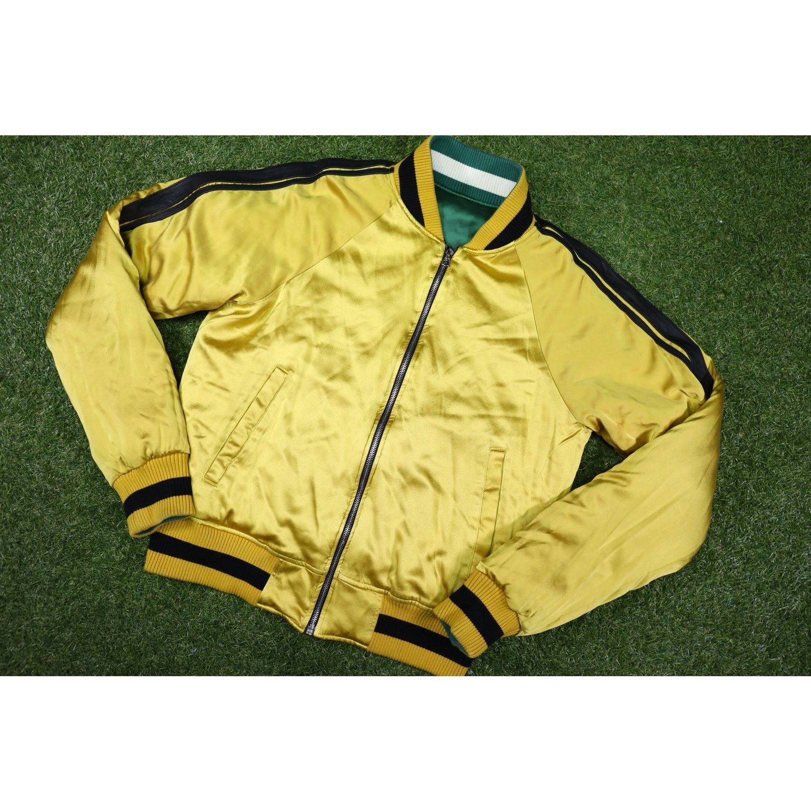 Amiri Amiri Reversible Silk Satin Bomber Yellow Green Size Large 