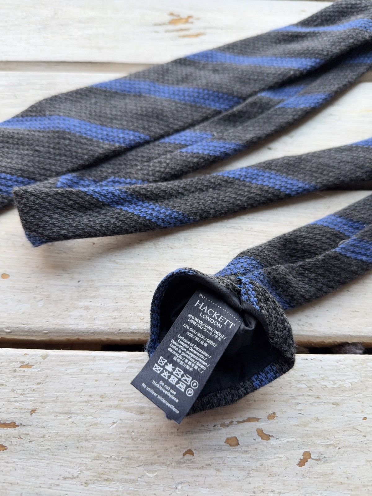 Hackett Hackett London Wool Silk Tie Made in Italy Gray Blue Stripes Size ONE SIZE - 4 Thumbnail