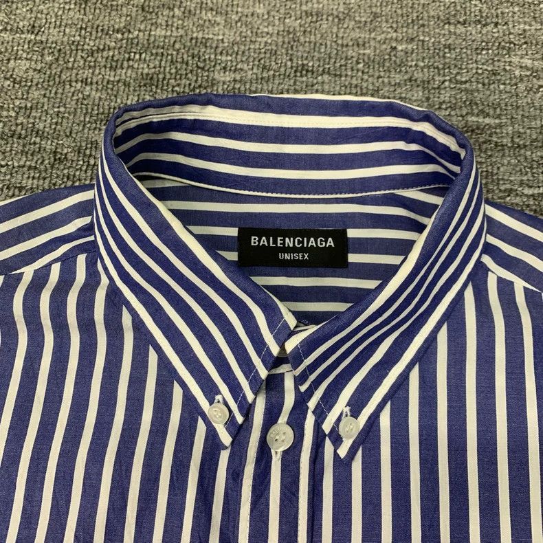 Balenciaga Balenciaga Blue Stripe Short Sleeve Shirt Size US L / EU 52-54 / 3 - 8 Thumbnail