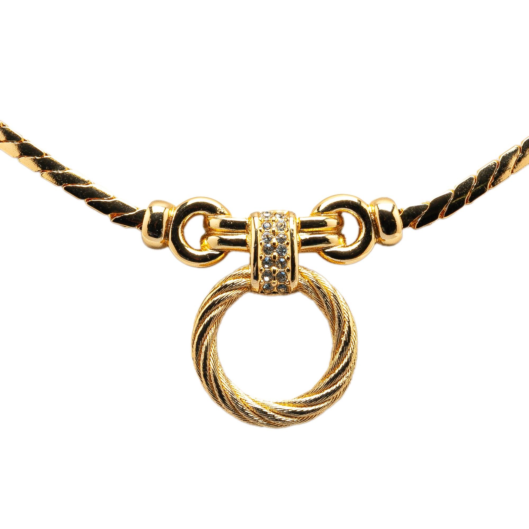 Dior Dior Gold Plated Rhinestone Pendant Necklace Gold Size ONE SIZE - 1 Thumbnail