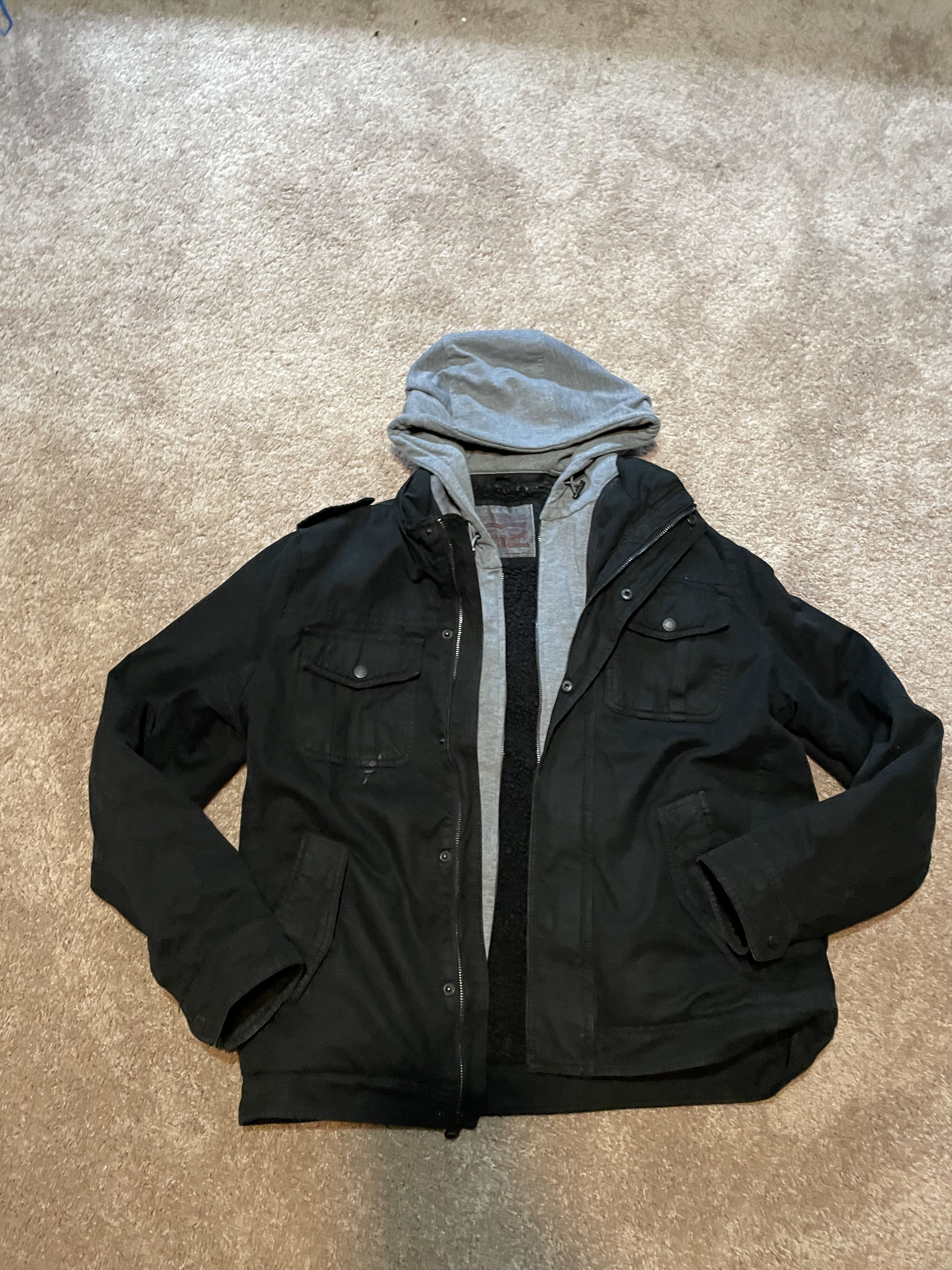 Levi's Levis Black Dual Hoodie Zip Fur Inside Jacket Medium Size US M / EU 48-50 / 2 - 1 Thumbnail