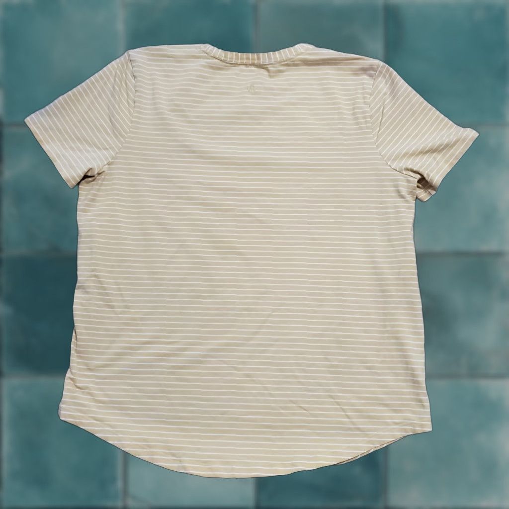 Lululemon VINTAGE Lululemon Top Women 12 Tan White Striped Crew Neck Short Sleeve Tee Shirt Casual Size XL / US 12-14 / IT 48-50 - 1 Thumbnail