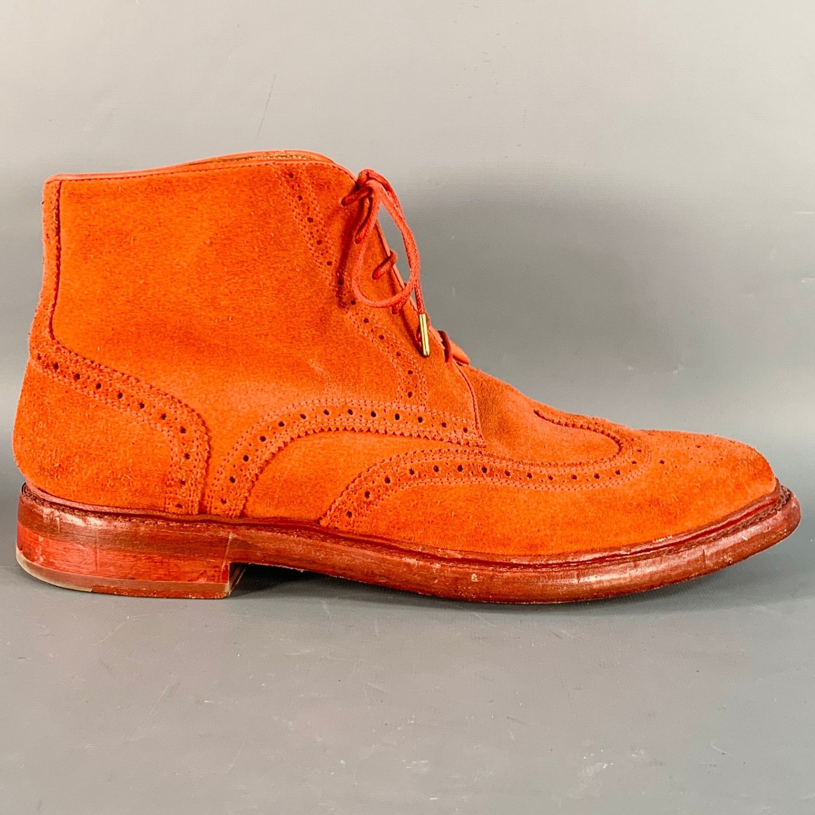 Florsheim 10 Orange Perforated Suede Wingtip Ankle Boots Size US 10 / EU 43 - 2 Thumbnail