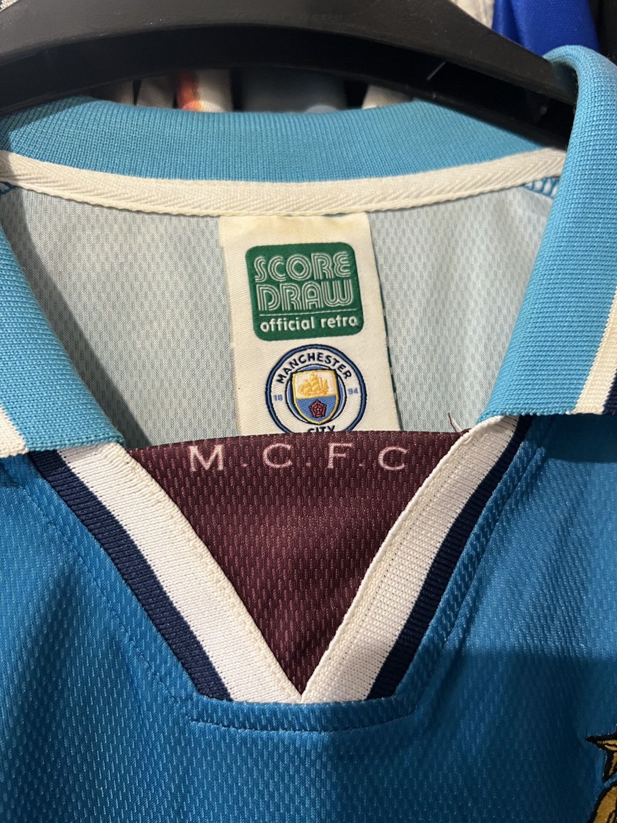 Vintage 1997/1998 SCORE DRAW MANCHESTER CITY FC HOME FOOTBALL SHIRT Size US XL / EU 56 / 4 - 3 Thumbnail