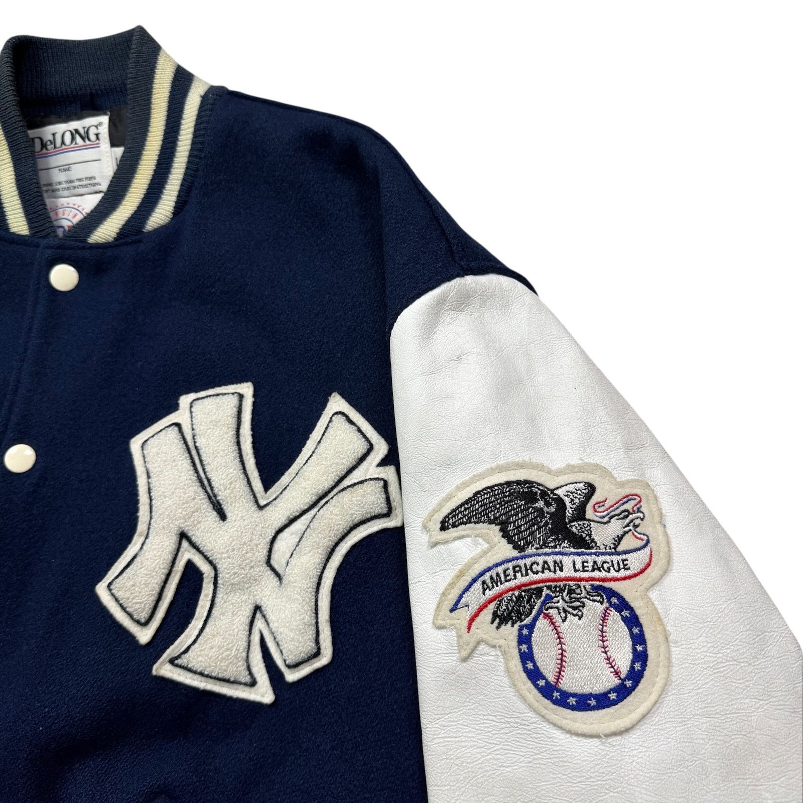 MLB VTG 90s NEW YORK YANKEES DELONG VARSITY JACKET WOOL LEATHER Size US L / EU 52-54 / 3 - 4 Thumbnail