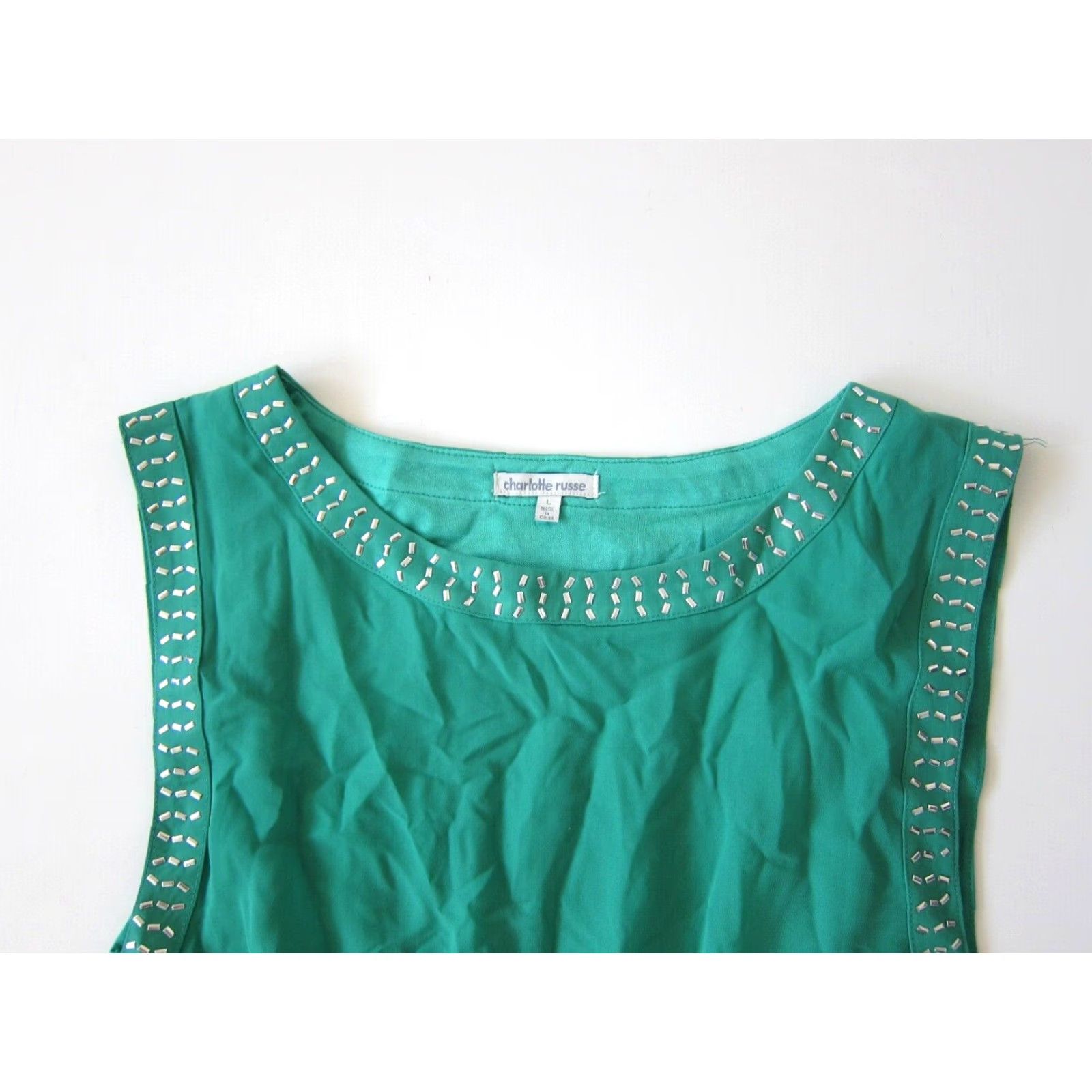 Vintage Charlotte Russe Dress Sleeveless Tank Jade Green Silver Studded Sheath Large Women's Size L / US 10 / IT 46 - 5 Thumbnail