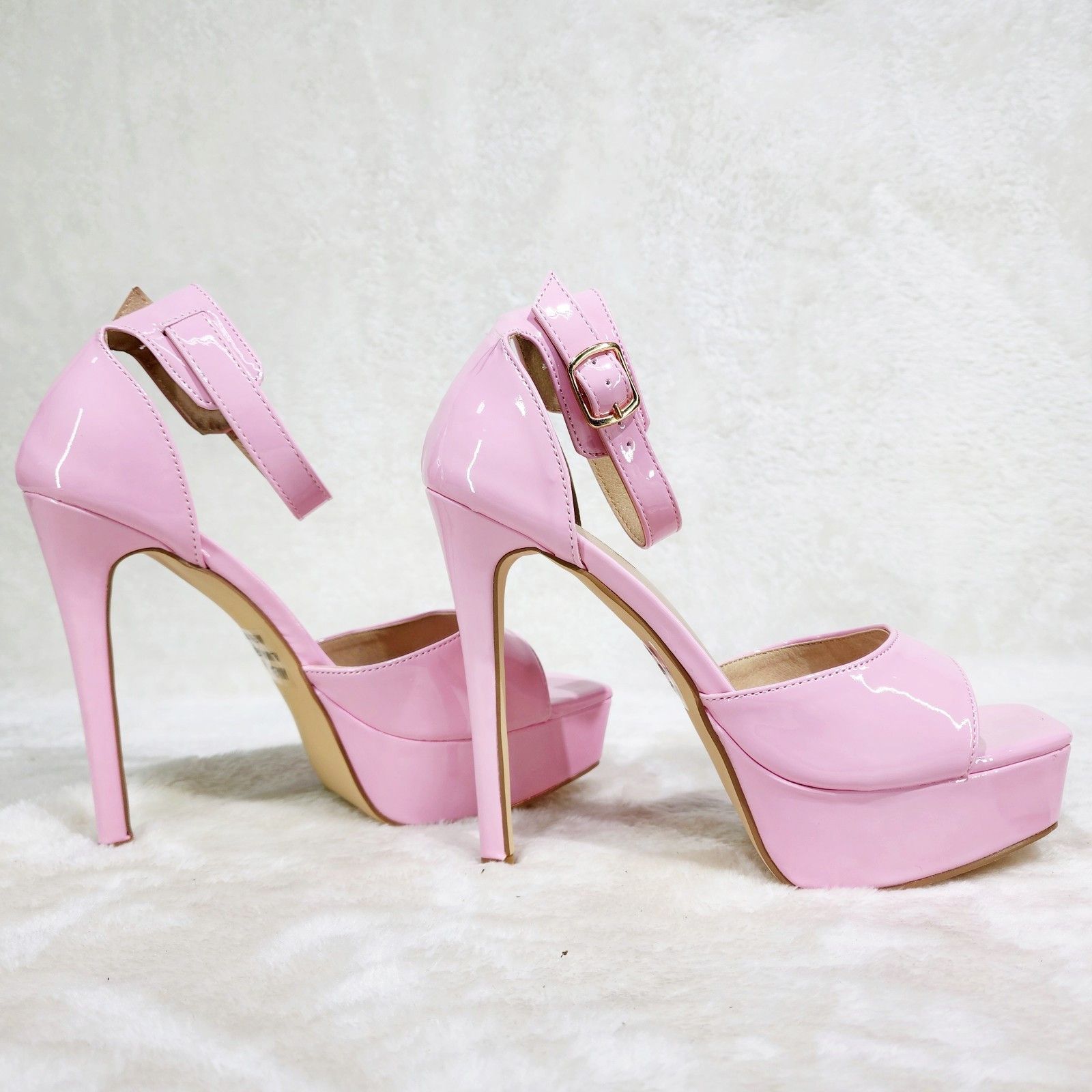 Other Jessica Pink Patent Platform Stiletto High Heels Ankle Strap Size US 8 / IT 38 - 3 Thumbnail
