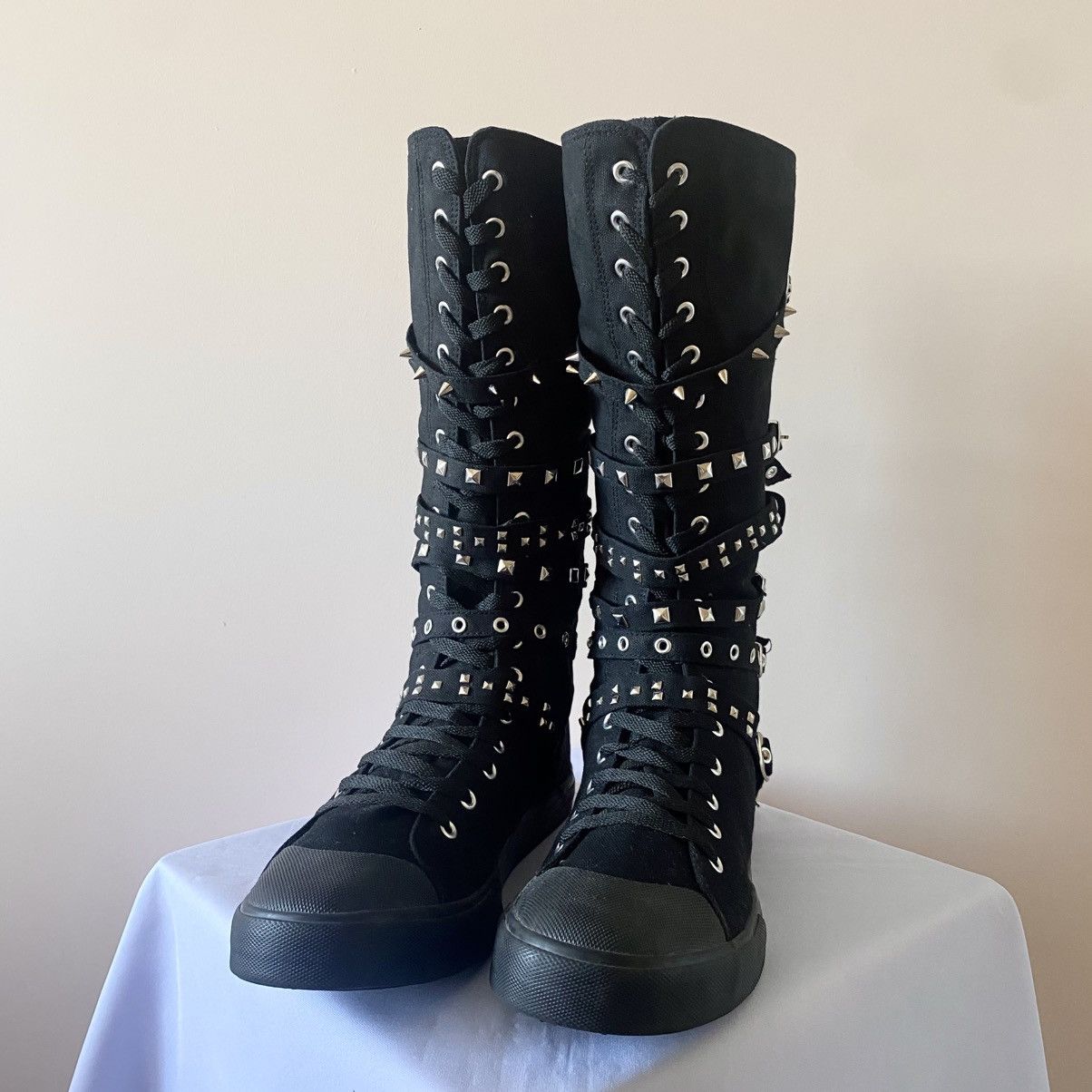 Demonia Cult Punk Gothic Bandage Studded Knee High Boxing Tripp NYC Shoes Size US 13 / EU 46 - 2 Thumbnail