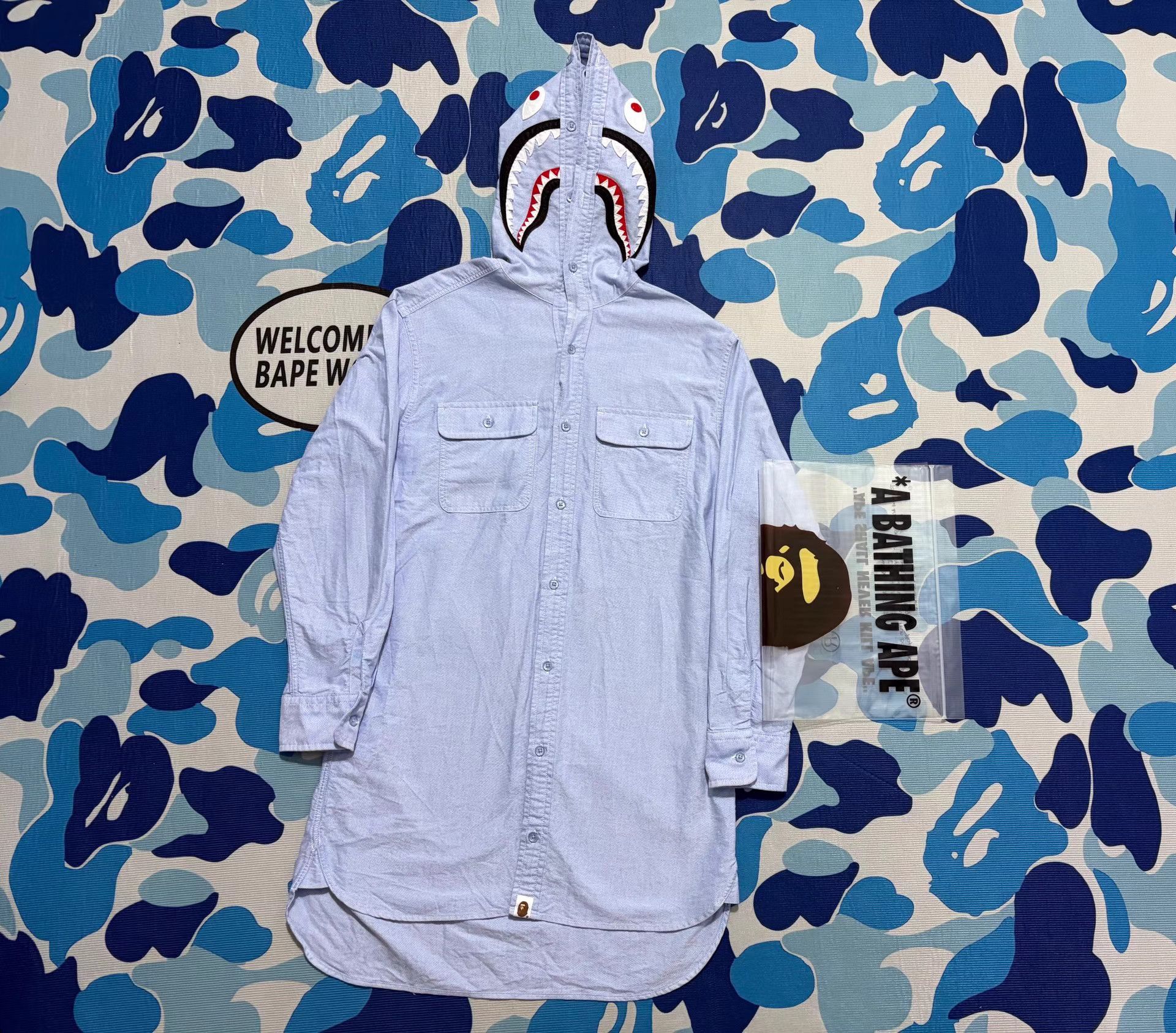 Bape Bape Shark Head Hooded Shirt Size US XS / EU 42 / 0 - 1 Thumbnail