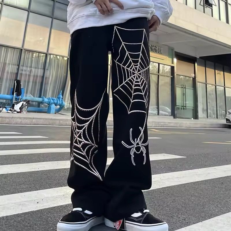 Designer × Jean Spider Web Print Straight Loose Gothic Pants Size US 31 - 5 Thumbnail