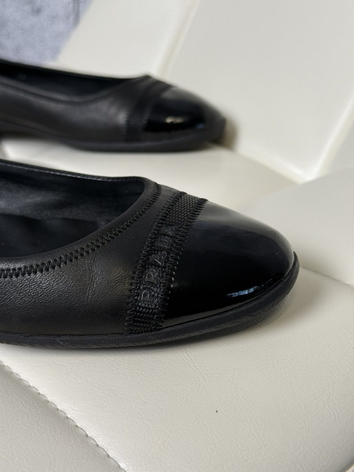 Prada Vintage 00s Prada Ballet Flats Leather Patent Toe Cap Shoes Size US 8 / IT 38 - 12 Thumbnail