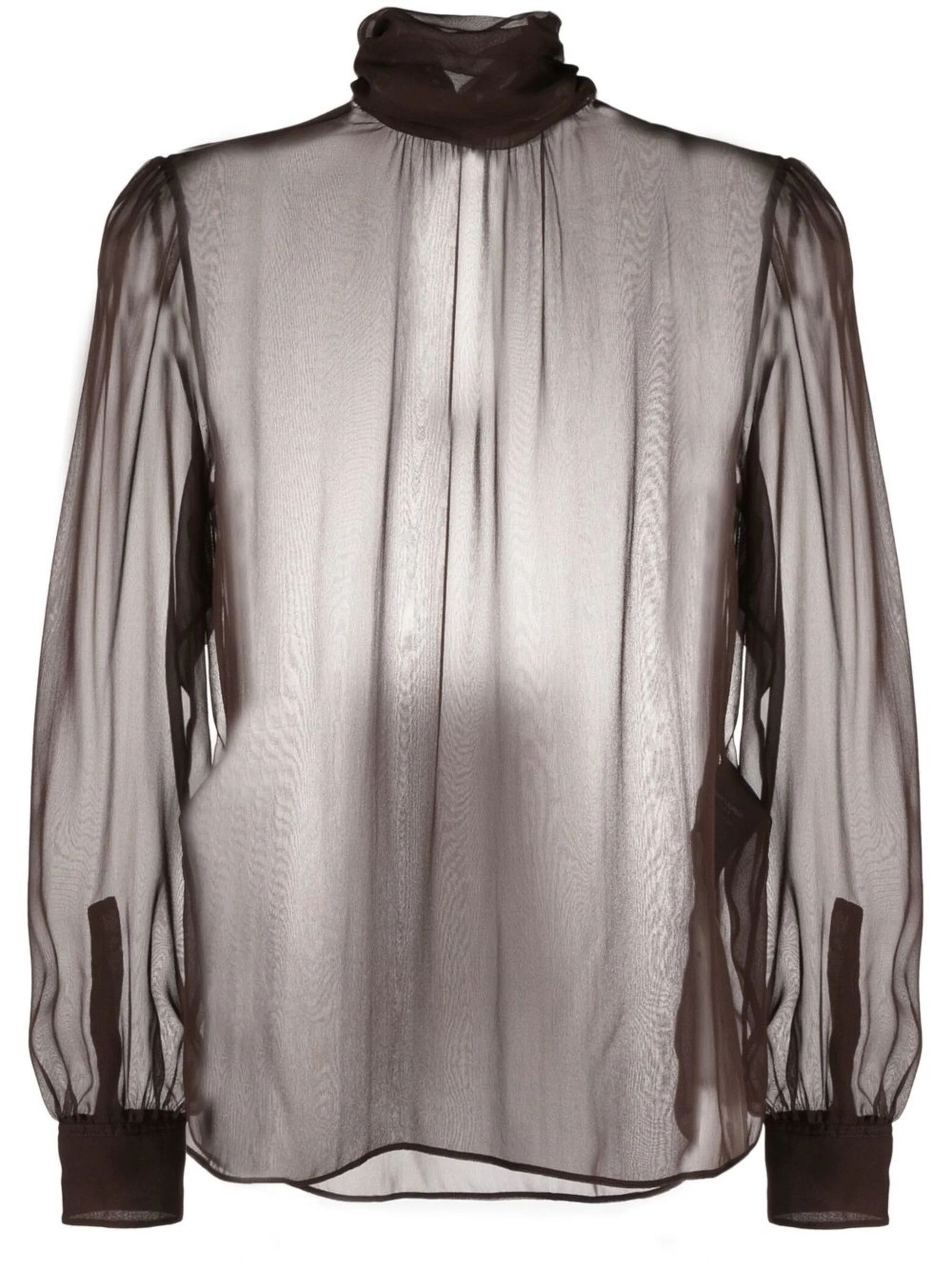 image of Saint Laurent Paris Oc11Z10524 High-Neck Blouse In Brown, Women's (Size Large)