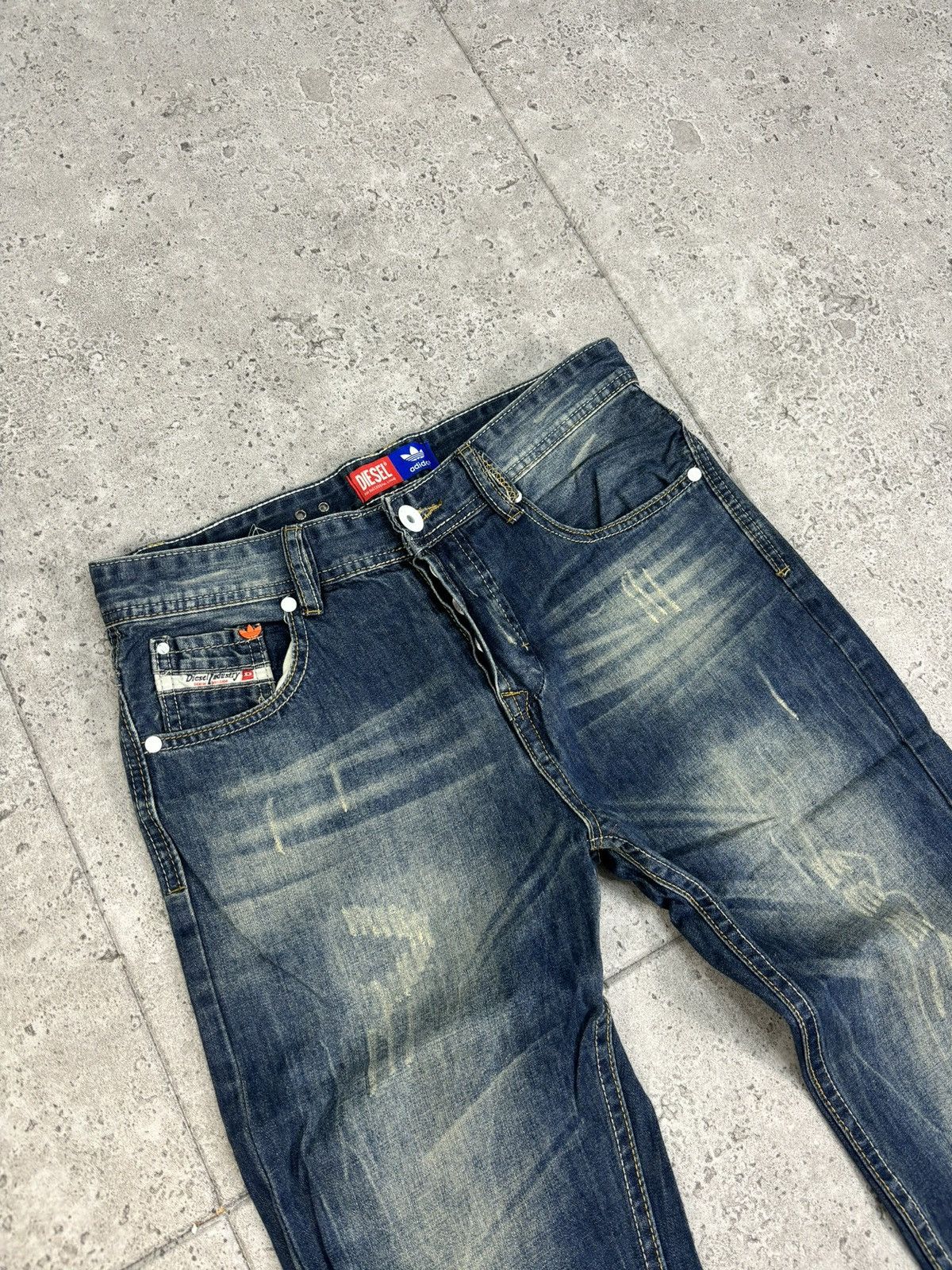 Adidas × Diesel × Vintage RARE Faded Distressed Diesel Adidas Denim Wideleg Pants Size US 32 / EU 48 - 8 Thumbnail