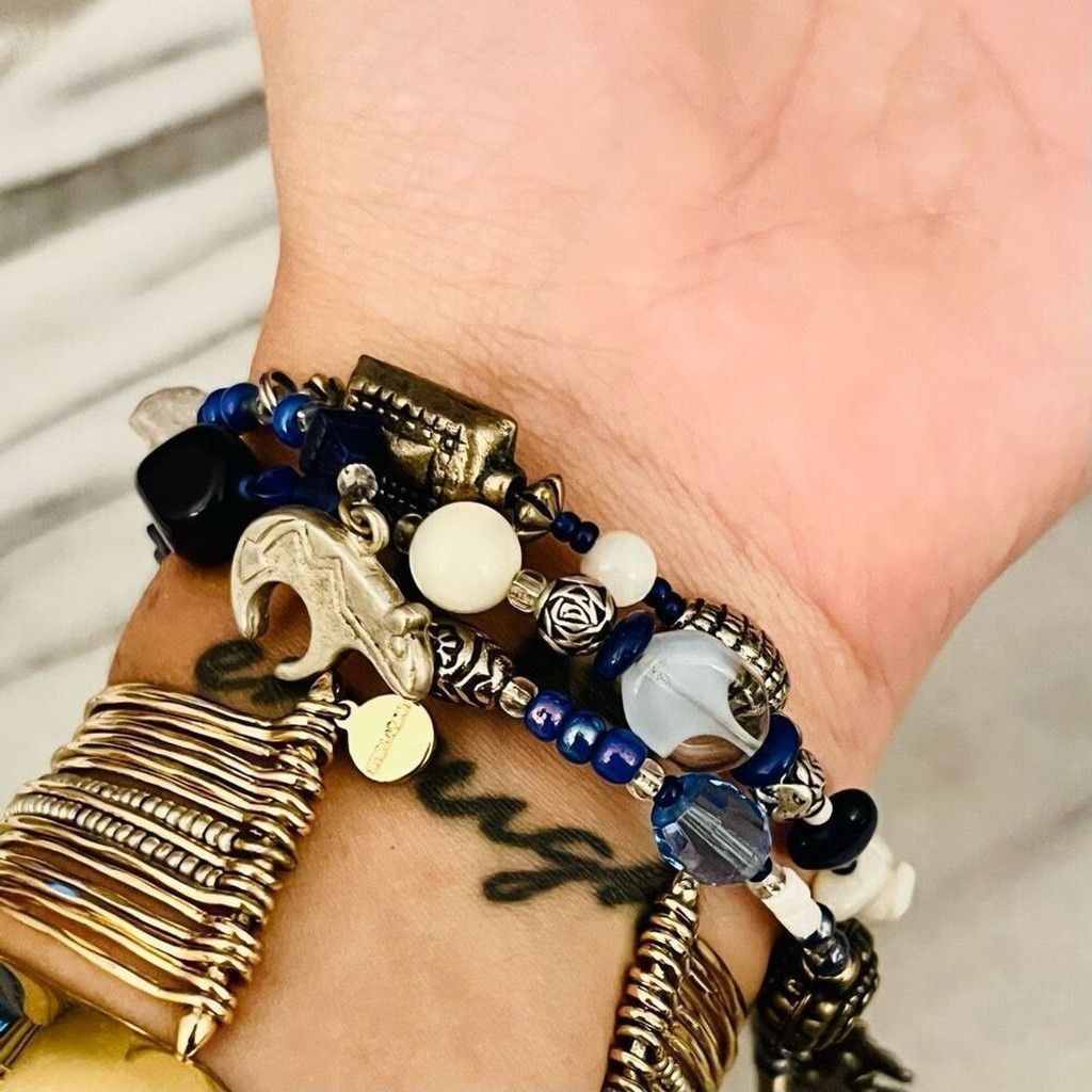 Jewelry Double Wrap Gemstone Bracelet Blue Beaded Size ONE SIZE - 9 Thumbnail