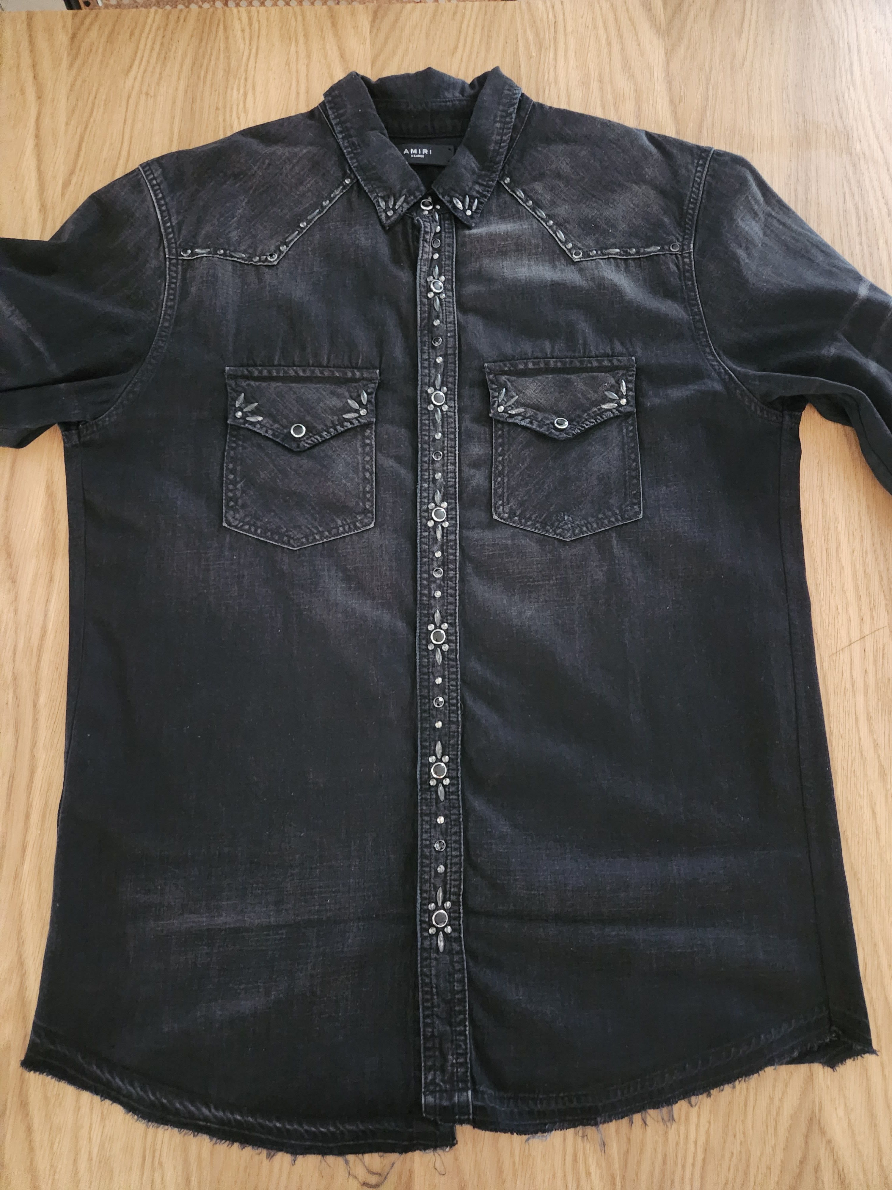Amiri Amiri Rough Studded Denim Button Down Shirt Size US XL / EU 56 / 4 - 1 Thumbnail