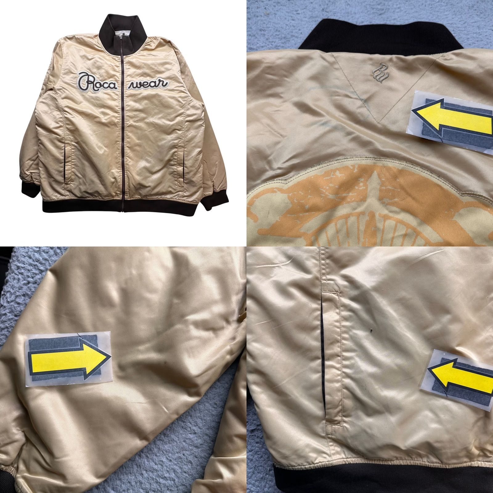Rocawear VINTAGE Rocawear Nylon Gold Bomber Varsity Full Zip Jacket Mens 3XL Quilt Lined Bomber Jacket Mens Gold 3XL Rocawear Nylon Vintage Size US XXL / EU 58 / 5 - 8 Thumbnail