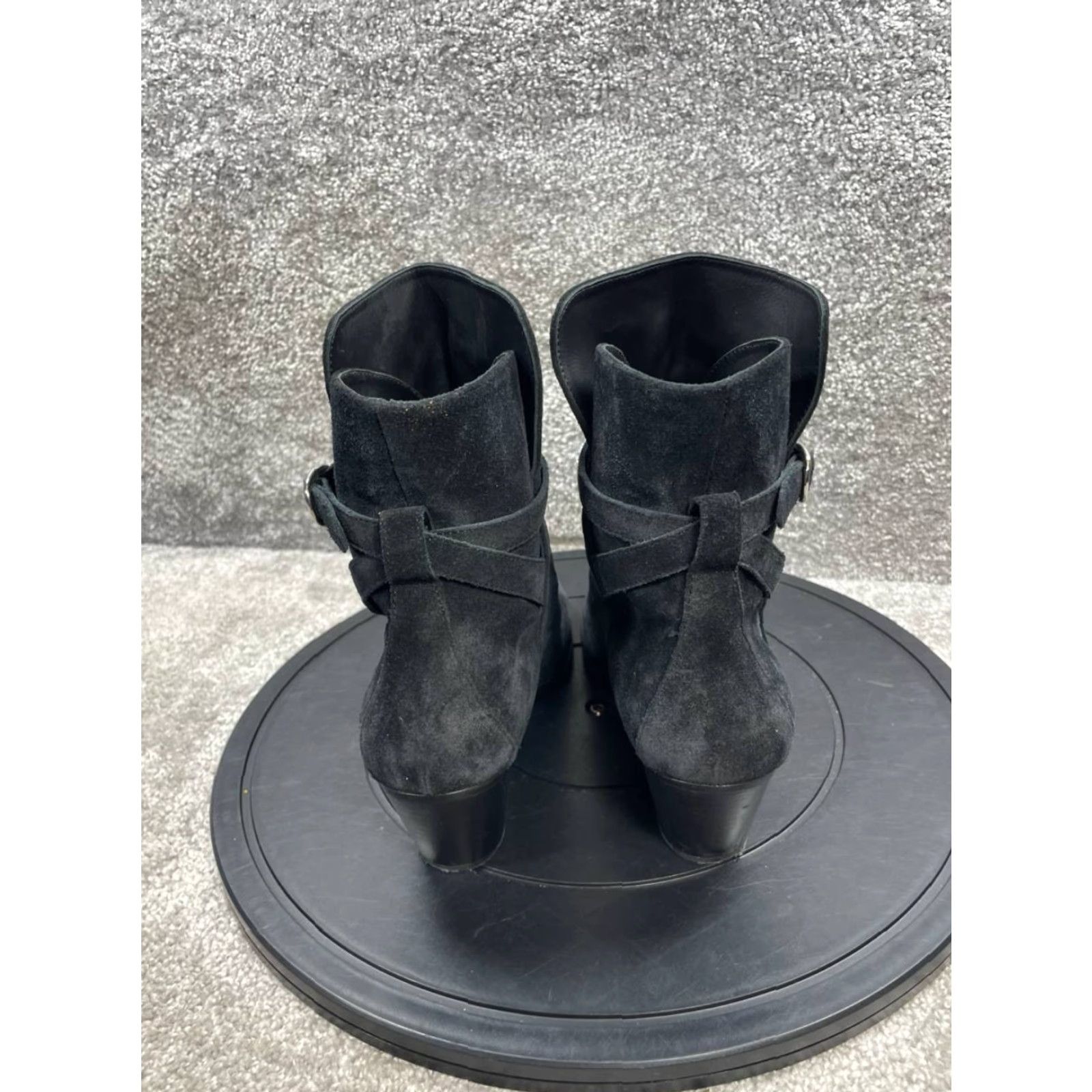 Celine CELINE Boots Womens SIZE 41 EU 10.5 US Black Suede Ankle Block Bootie Counter Buckle Leather Lining Outdoor Heel Mid 2-2.9 in Casual Vintage No Size US 10.5 / IT 40.5 - 6 Thumbnail