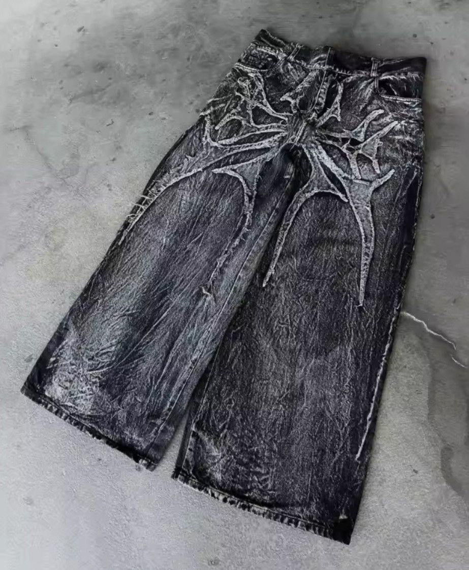 Jean Spider Embroidered Patch Baggy Jeans Size US 31 - 2 Thumbnail