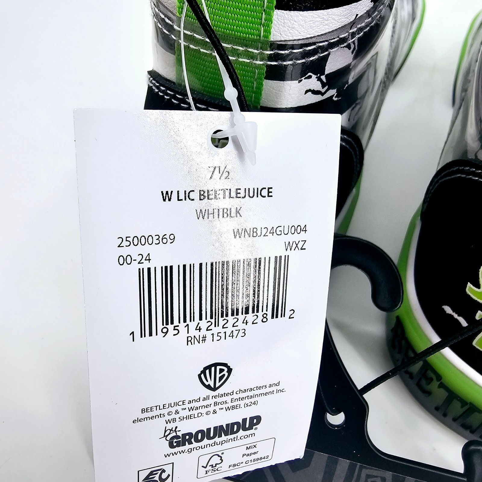 Warner Bros BEETLEJUICE Green Black White Striped High Top Sneaker 7.5 Size US 7.5 / IT 37.5 - 6 Thumbnail