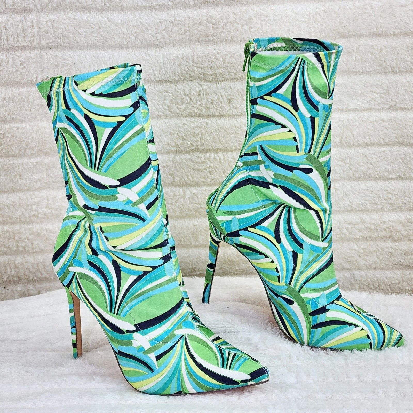Other Odin Crazy Wild Color Pattern High Heel Stretch Fabric Ankle Size US 10 / IT 40 - 2 Thumbnail