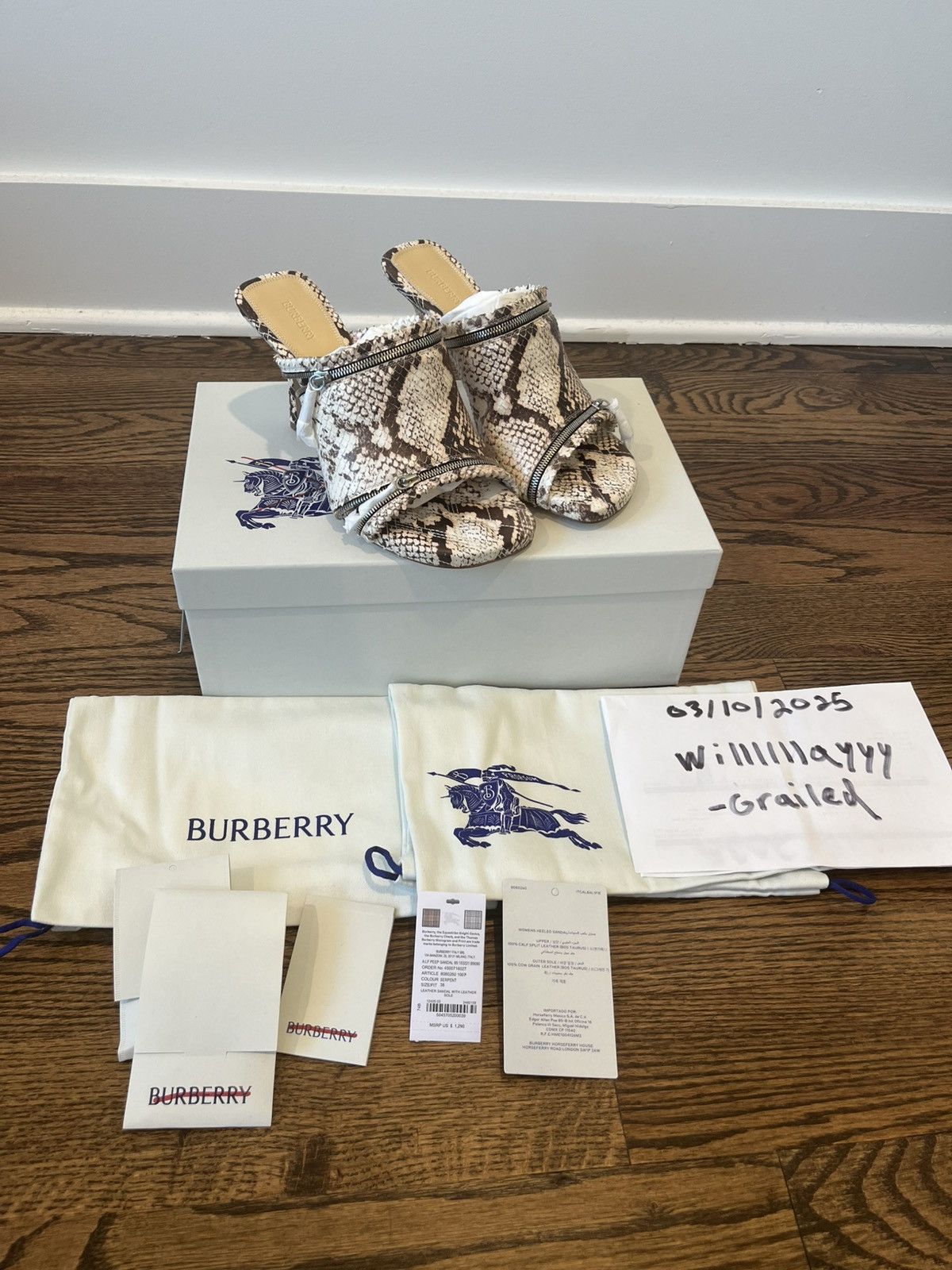 Burberry Burberry Python Print Leather Peep Sandals Size US 8 / IT 38 - 7 Thumbnail